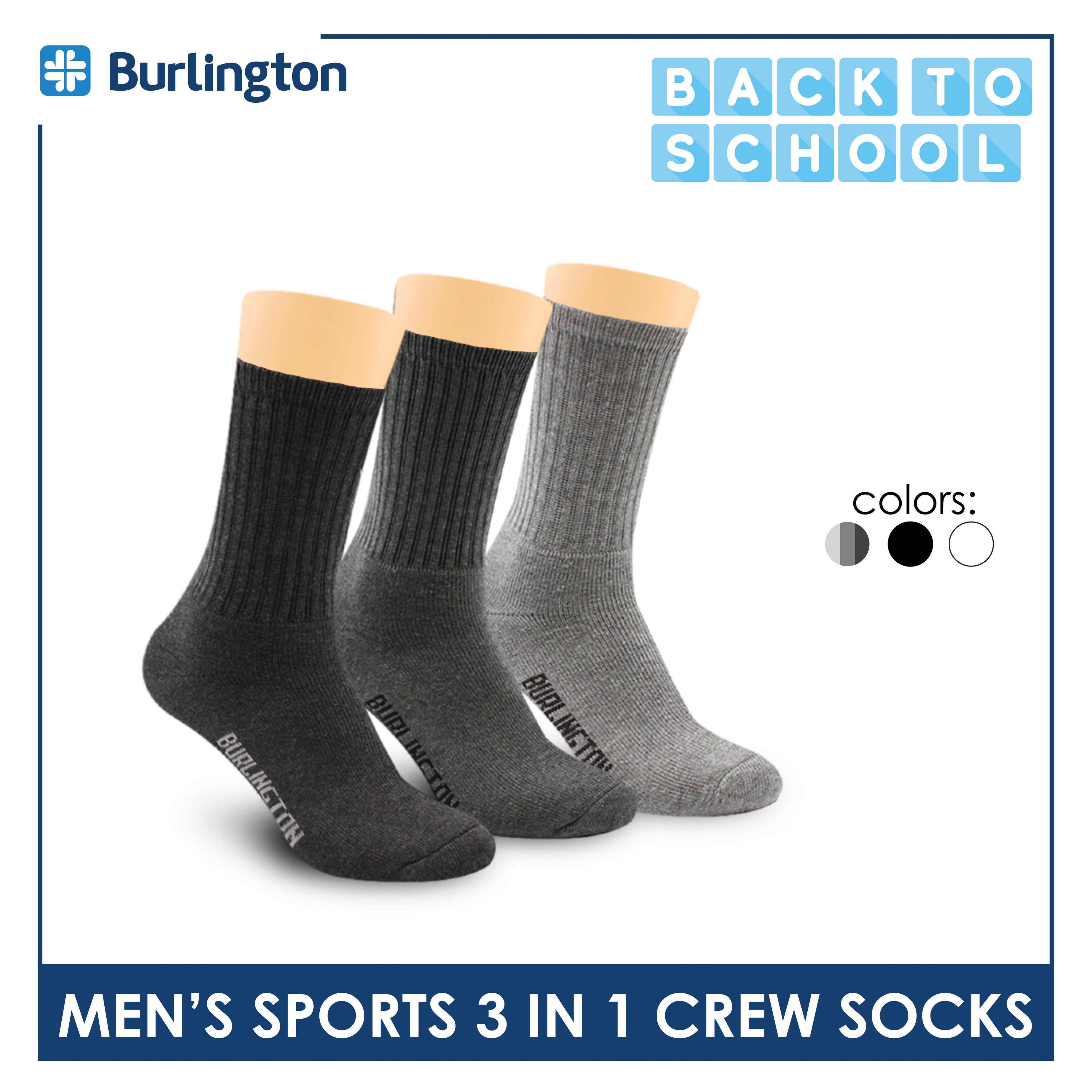 Burlington Men's Cotton Thick Sports Crew Socks 3 pairs in a pack 0223