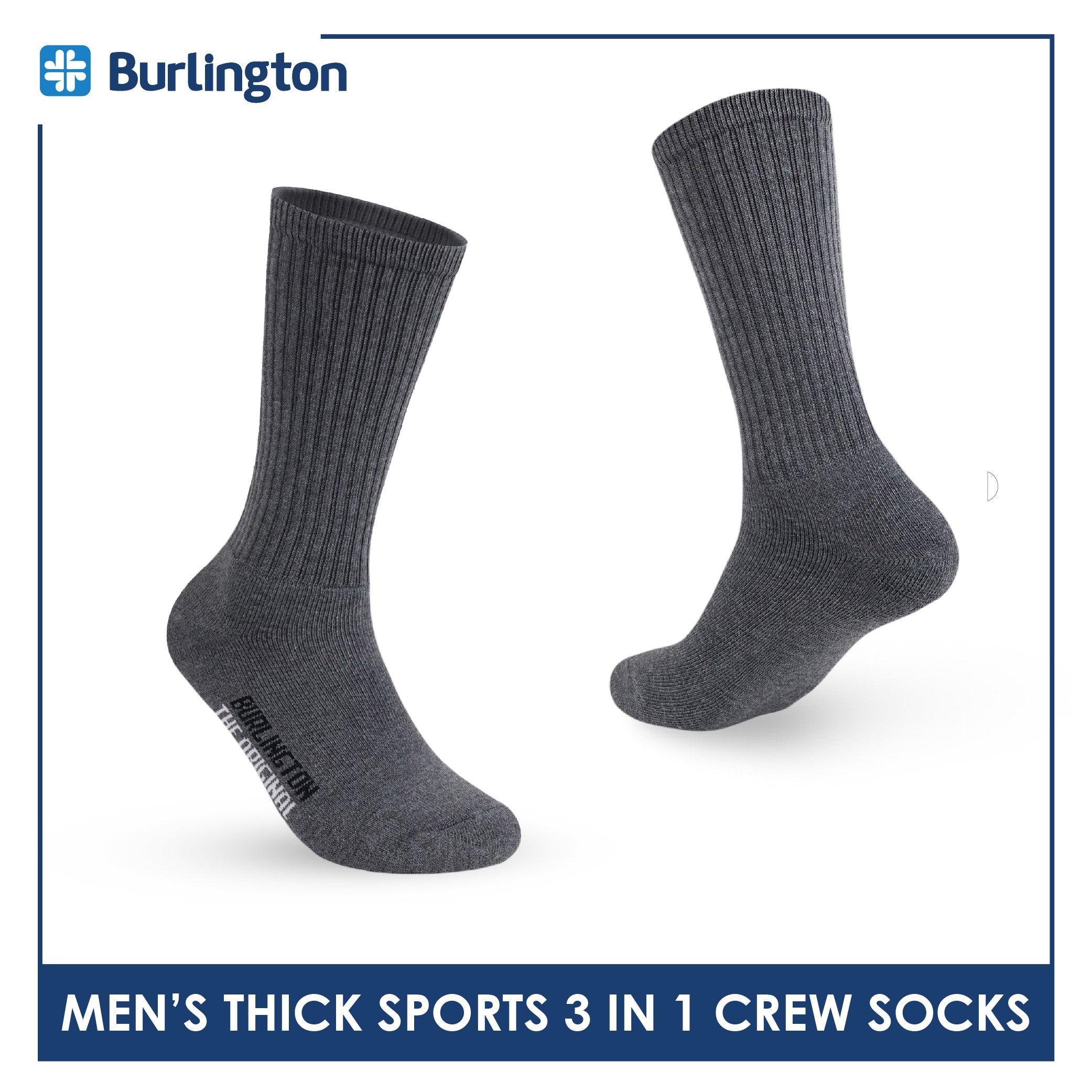 Burlington Men's Cotton Thick Sports Crew Socks 3 pairs in a pack 0250