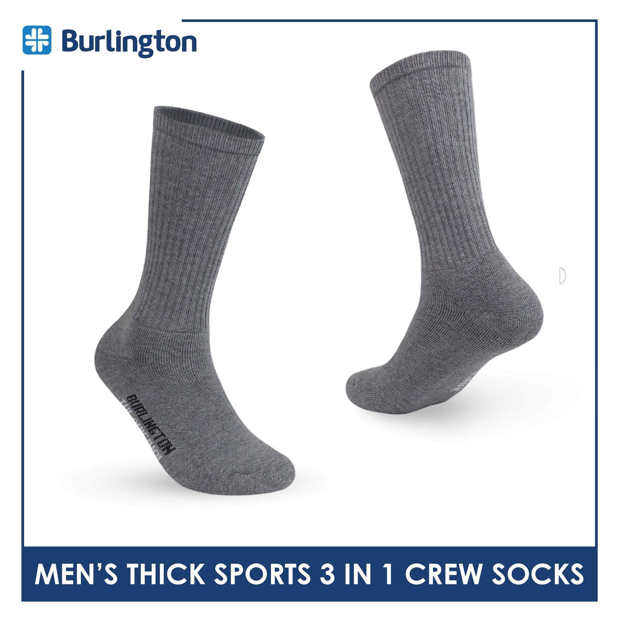 Burlington Men's Cotton Thick Sports Crew Socks 3 pairs in a pack 0250
