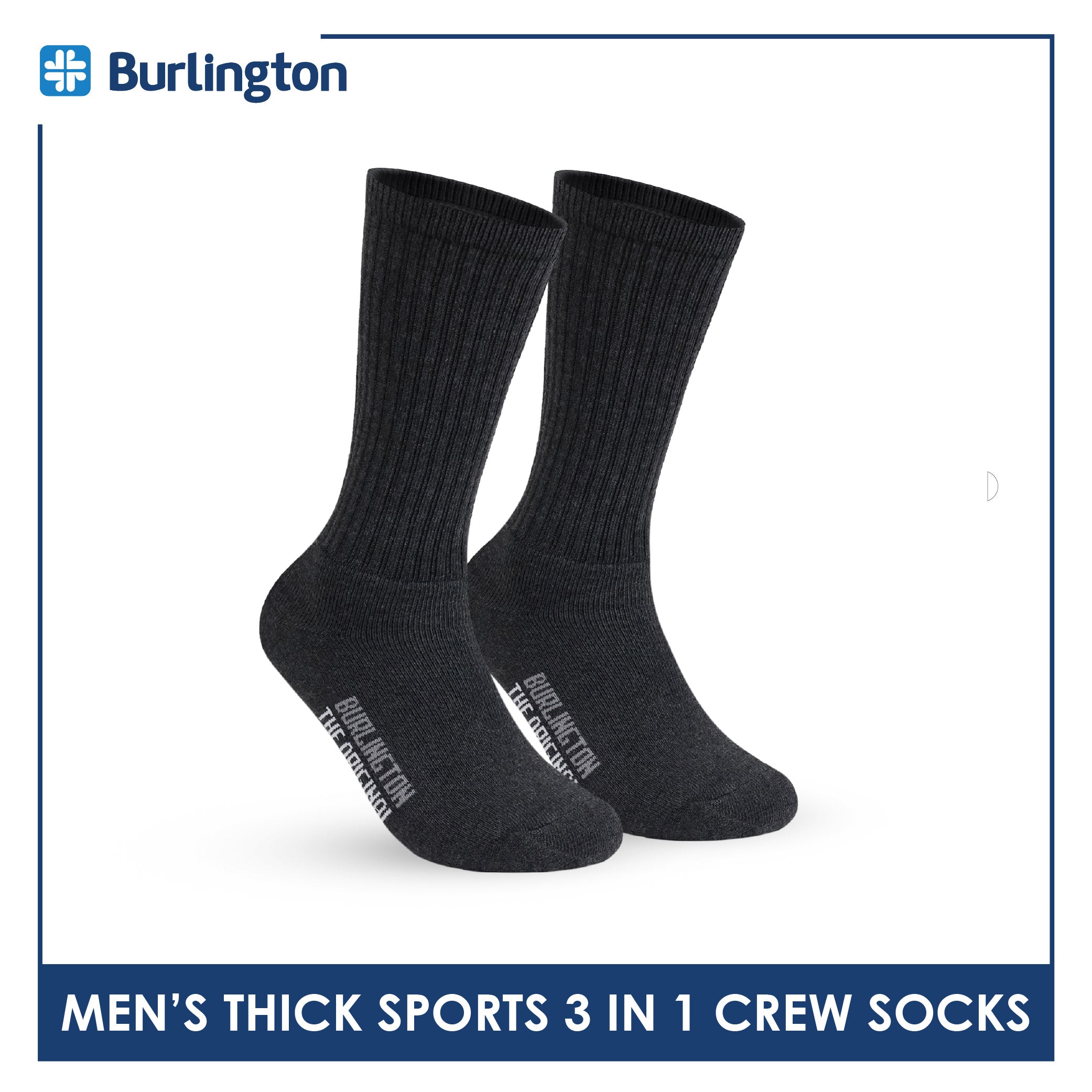 Burlington Men's Cotton Thick Sports Crew Socks 3 pairs in a pack 0250