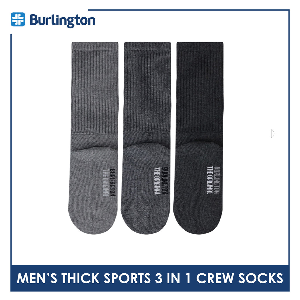 Burlington Men's Cotton Thick Sports Crew Socks 3 pairs in a pack 0250
