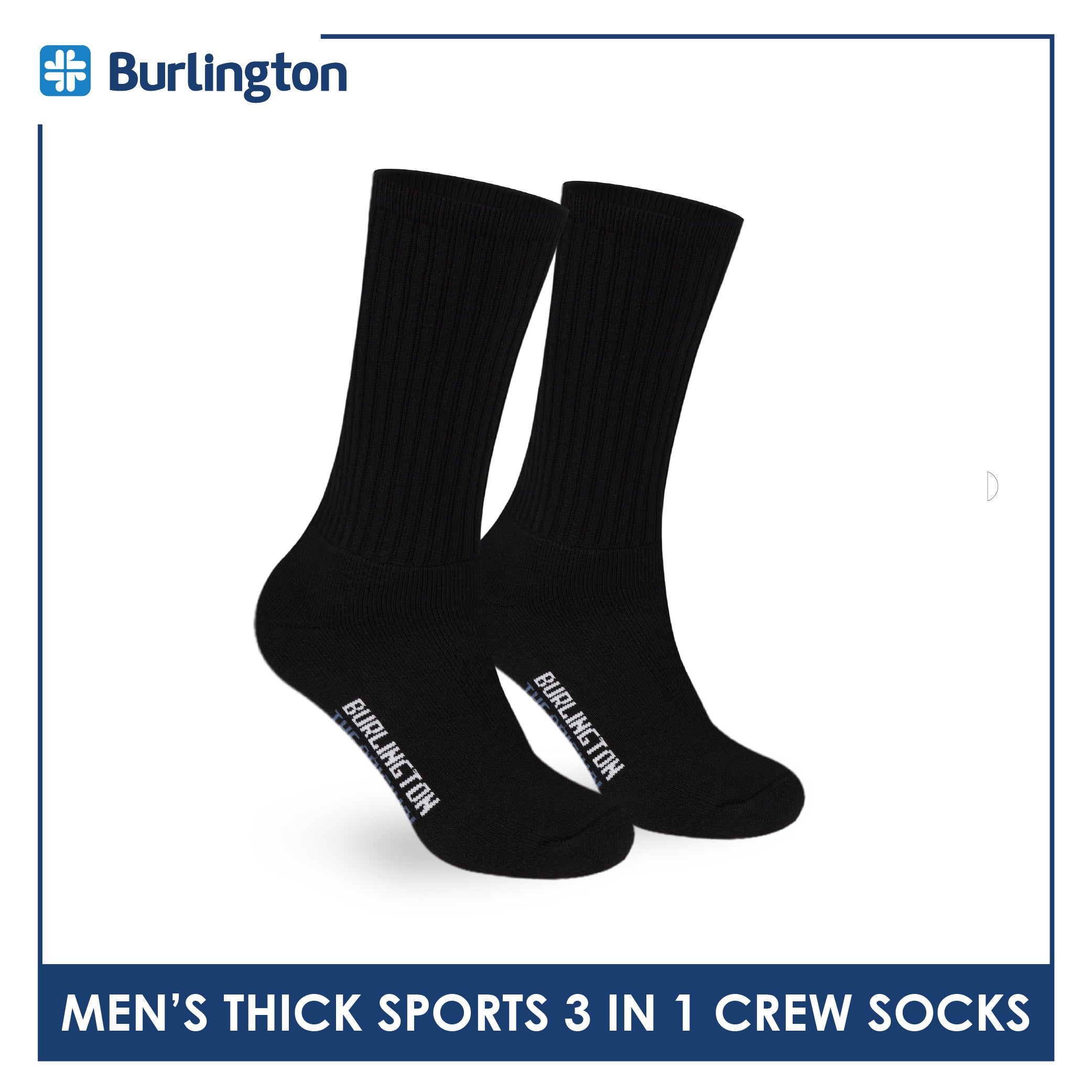 Burlington Men's Cotton Thick Sports Crew Socks 3 pairs in a pack 0250