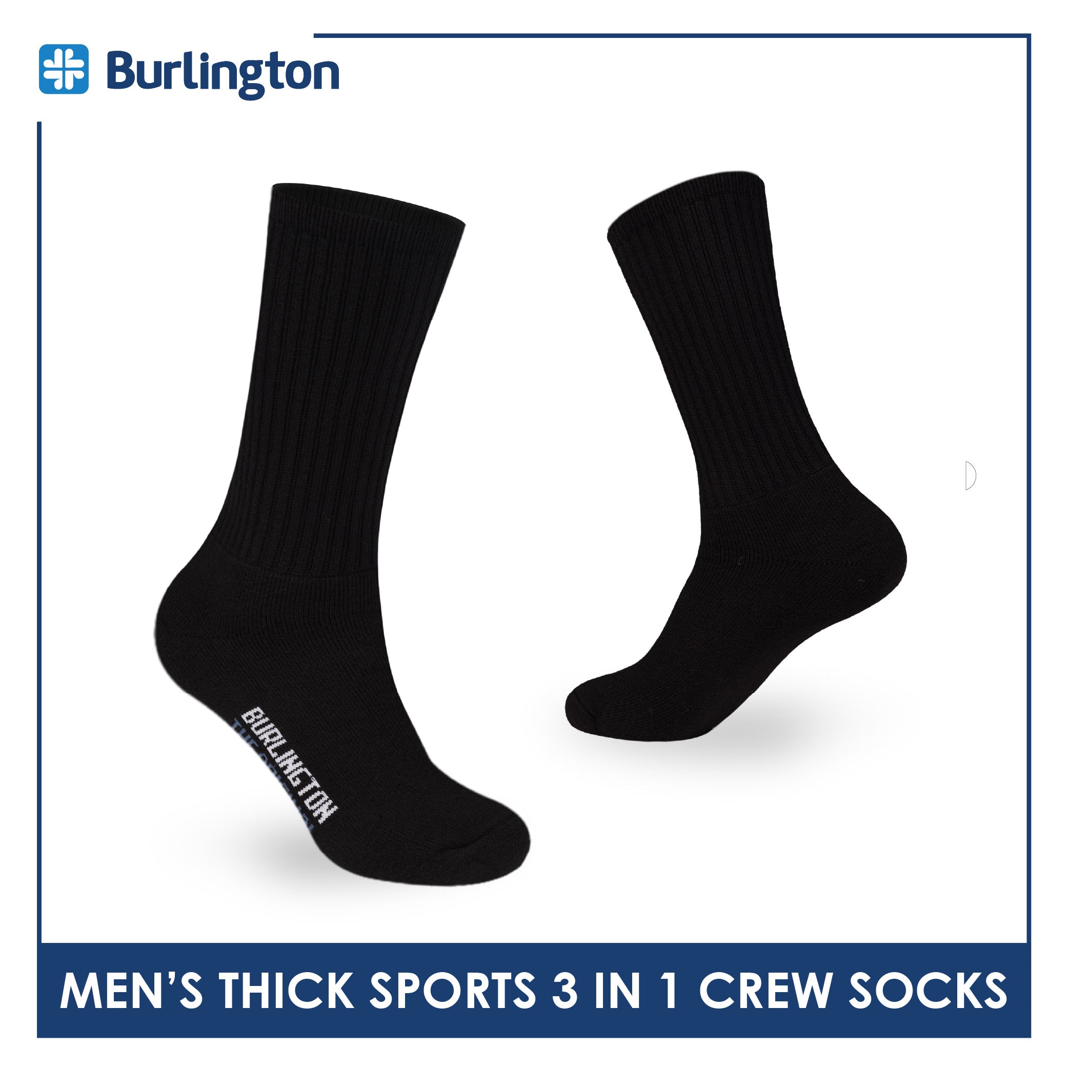 Burlington Men's Cotton Thick Sports Crew Socks 3 pairs in a pack 0250