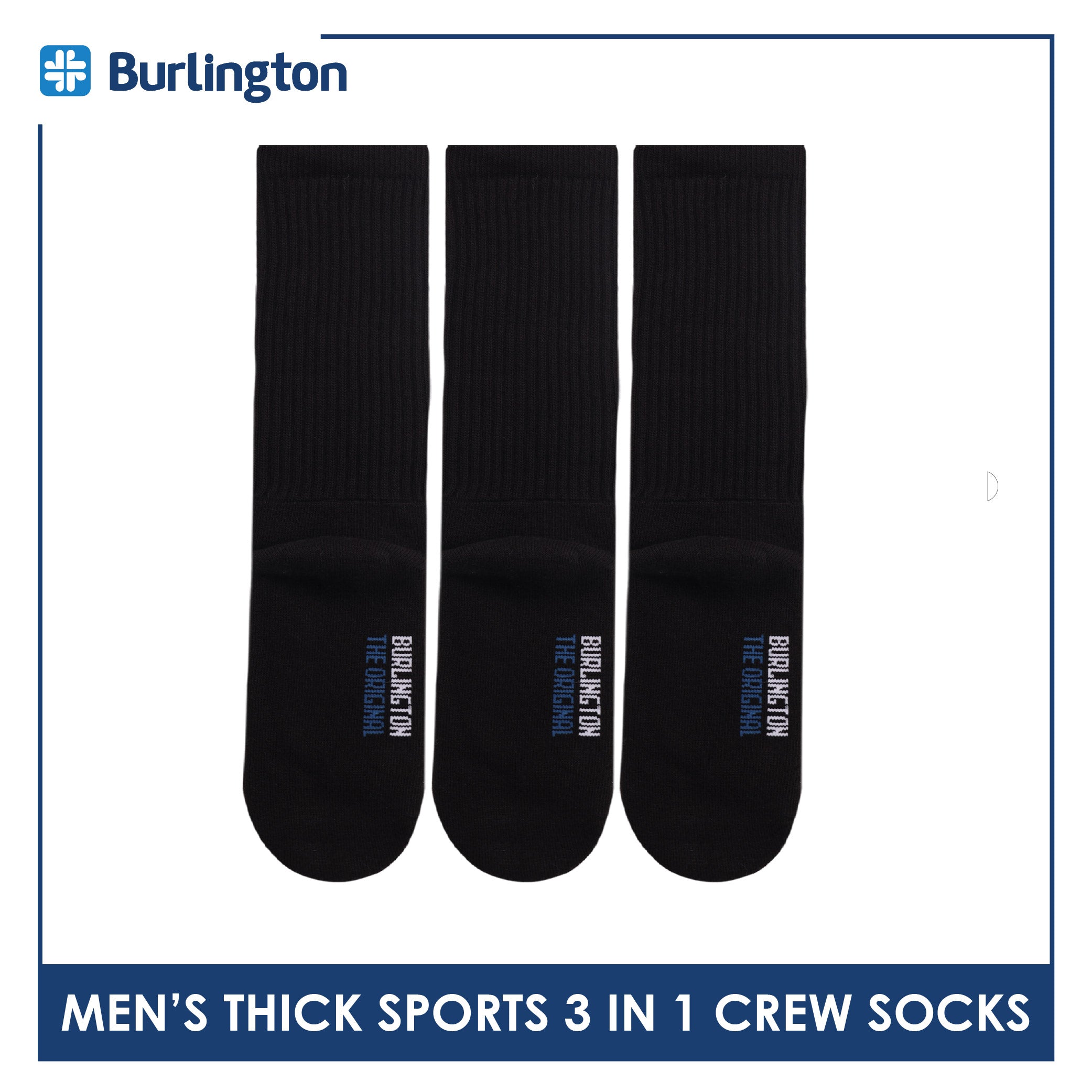 Burlington Men's Cotton Thick Sports Crew Socks 3 pairs in a pack 0250