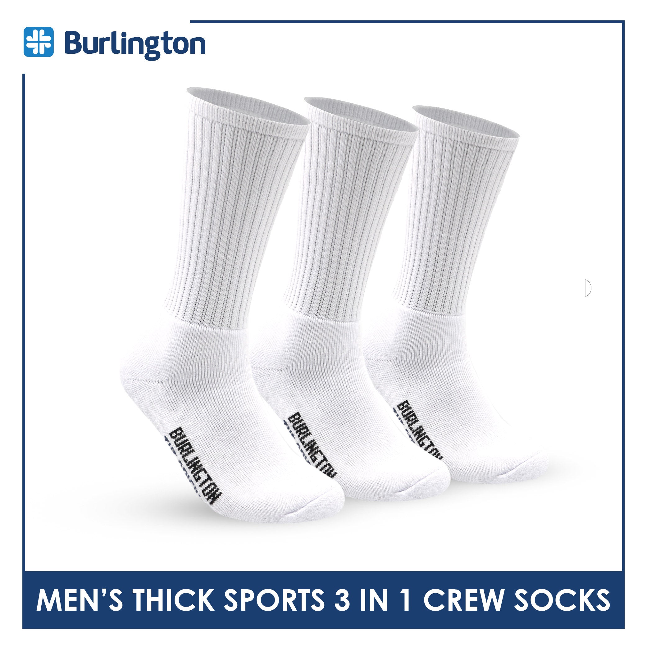 Burlington Men's Cotton Thick Sports Crew Socks 3 pairs in a pack 0250