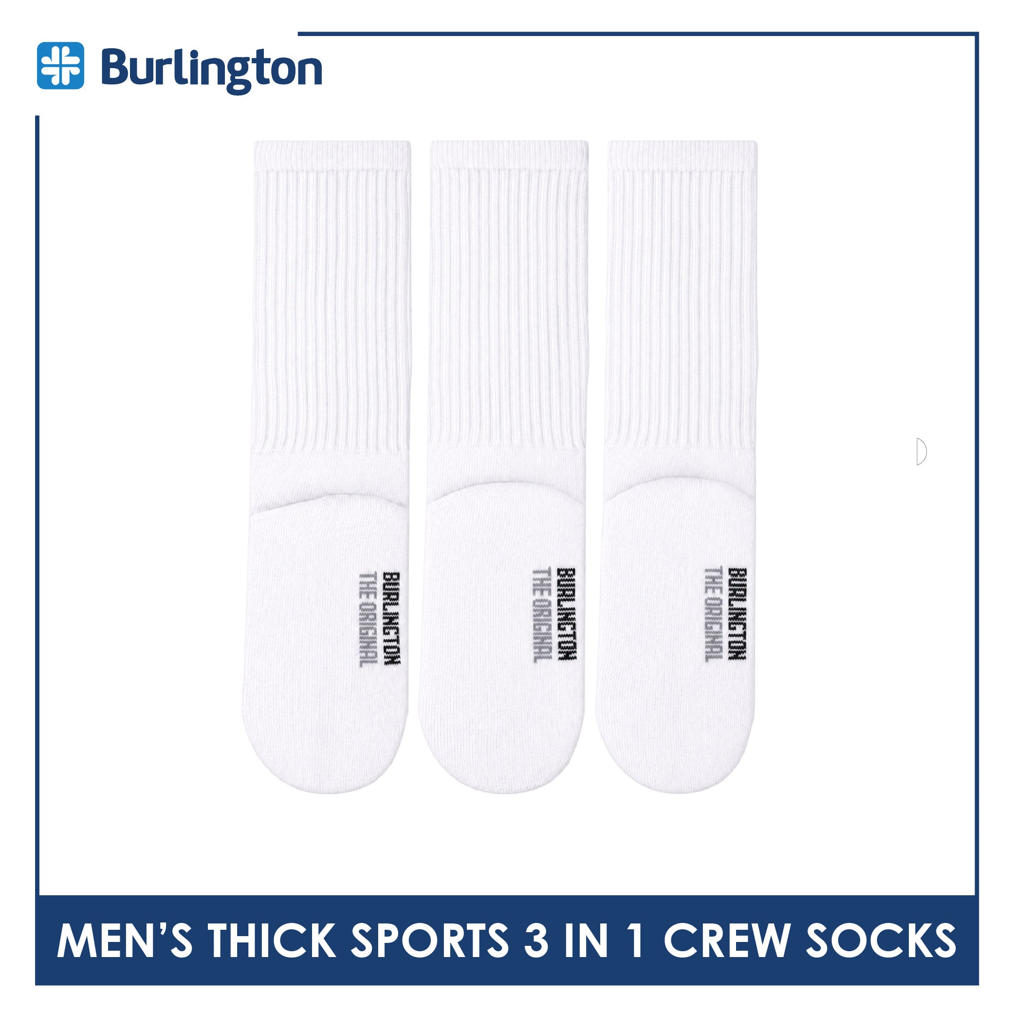 Burlington Men's Cotton Thick Sports Crew Socks 3 pairs in a pack 0250