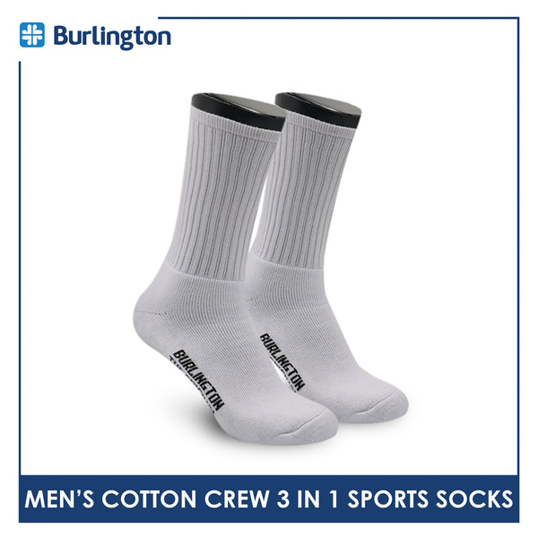 Burlington Men's Cotton Extreme Performance Crew Socks 3 pairs in a pack 0250