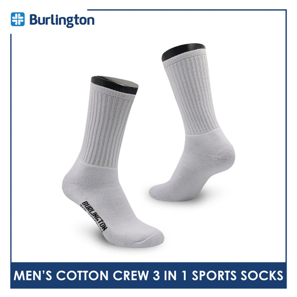 Burlington Men's Cotton Extreme Performance Crew Socks 3 pairs in a pack 0250