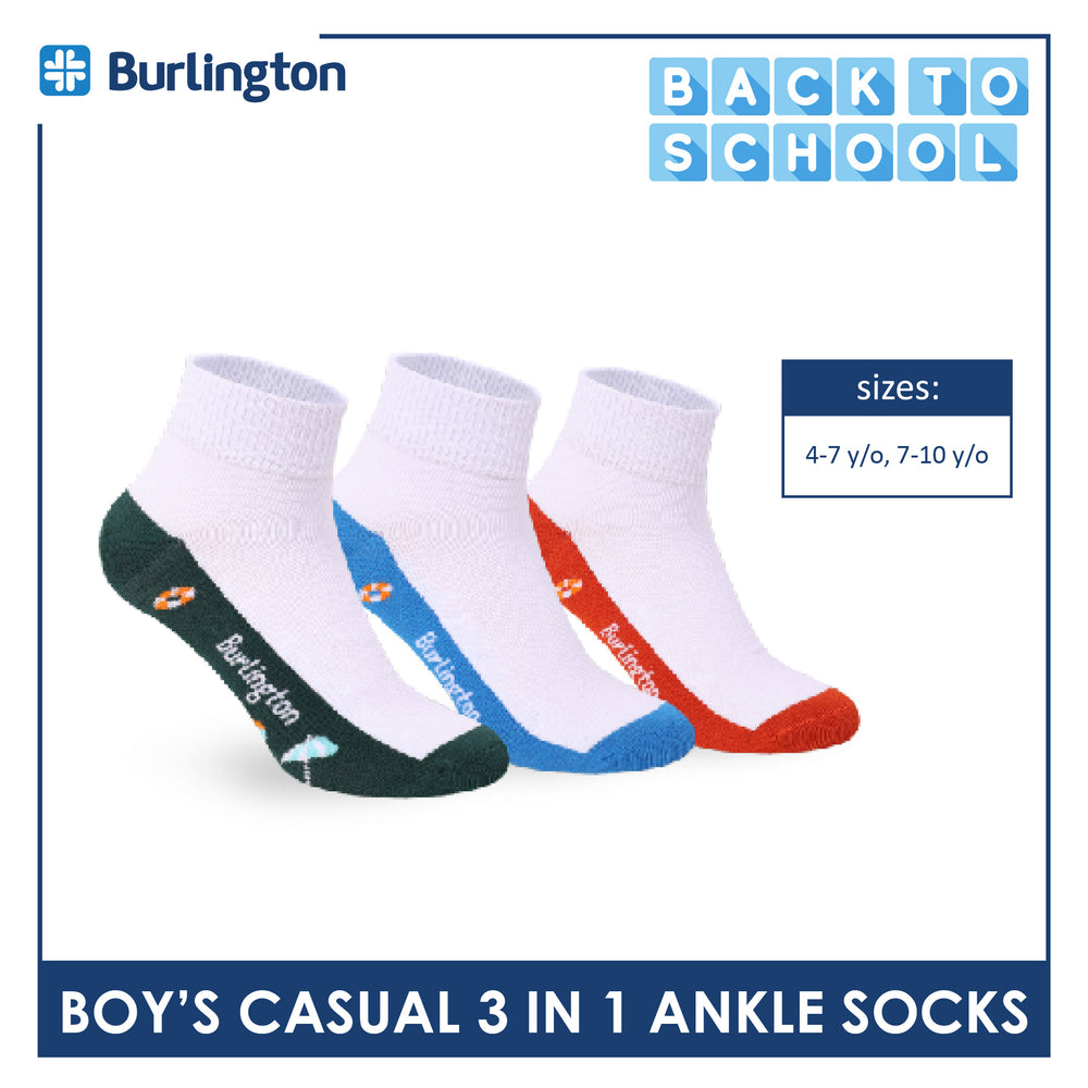 Burlington Boys’ Cotton Casual Ankle Socks 3 pairs in 1 pack BBCKG83