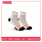 Puma Boys’ Cotton Thin Casual Ankle Socks 3 pairs in 1 pack PBCG612