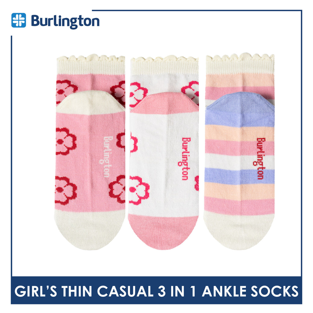 Burlington Girl's Cotton Thin Casual Ruffle Ankle Socks 3 pairs in 1 pack BGCG634