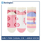 Burlington Girl's Cotton Thin Casual Ruffle Ankle Socks 3 pairs in 1 pack BGCG634
