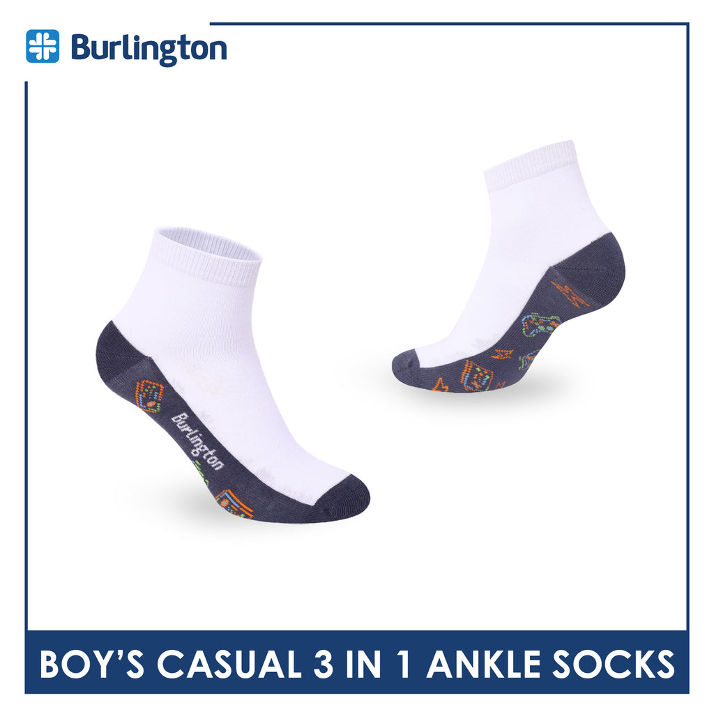 Burlington Boys’ Cotton Casual Ankle Socks 3 pairs in 1 pack BBCKG80