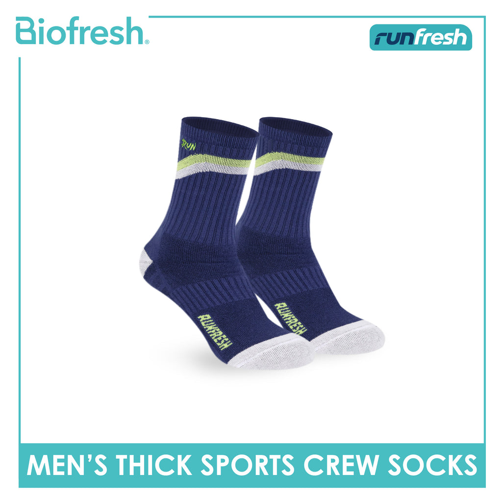 Biofresh Runfresh Men's Antimicrobial Cotton Embroidered Thick Sports Crew Socks 1 pair RRMSE632