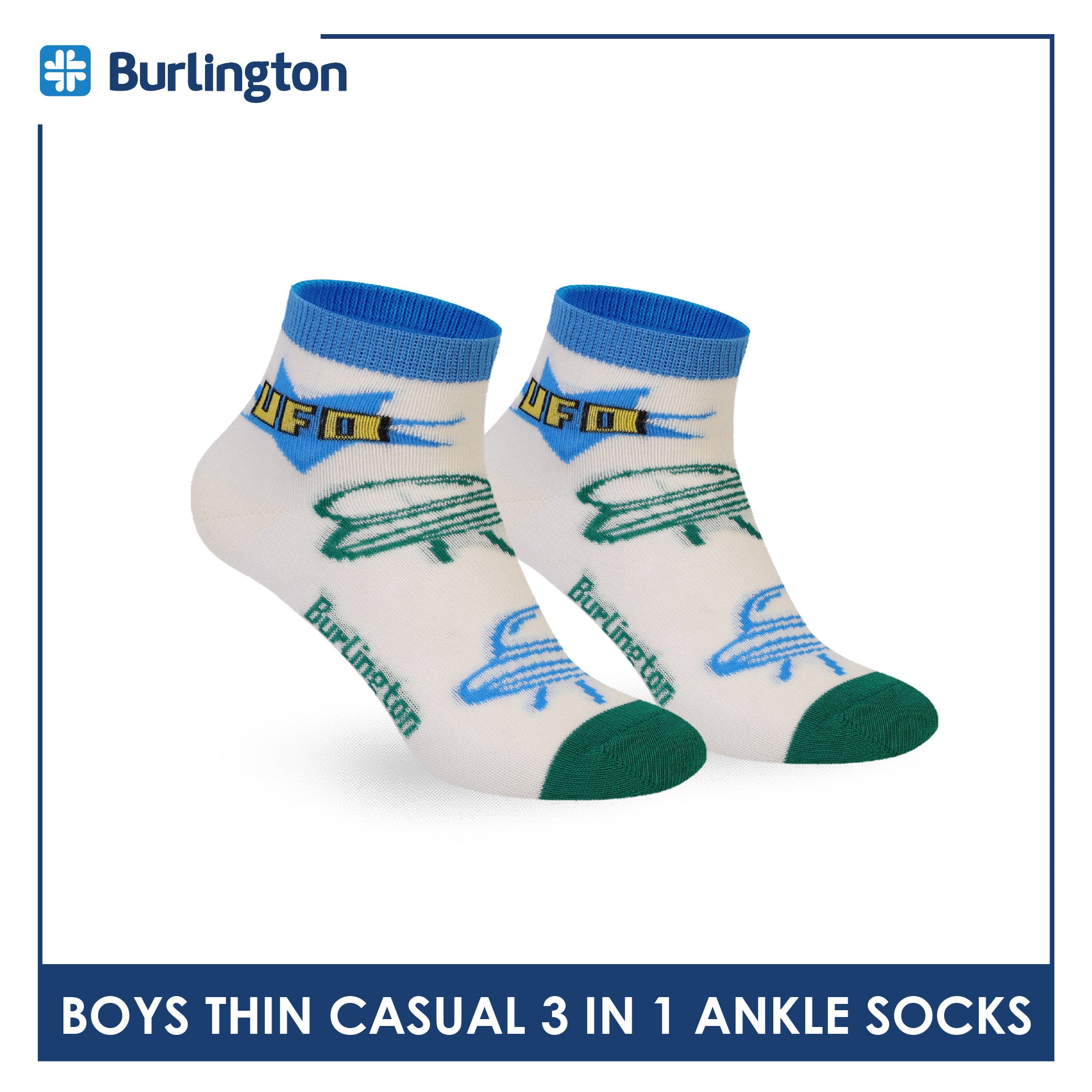 Burlington Boys’ Cotton Thin Casual Ankle Socks 3 pairs in 1 pack BBCG615