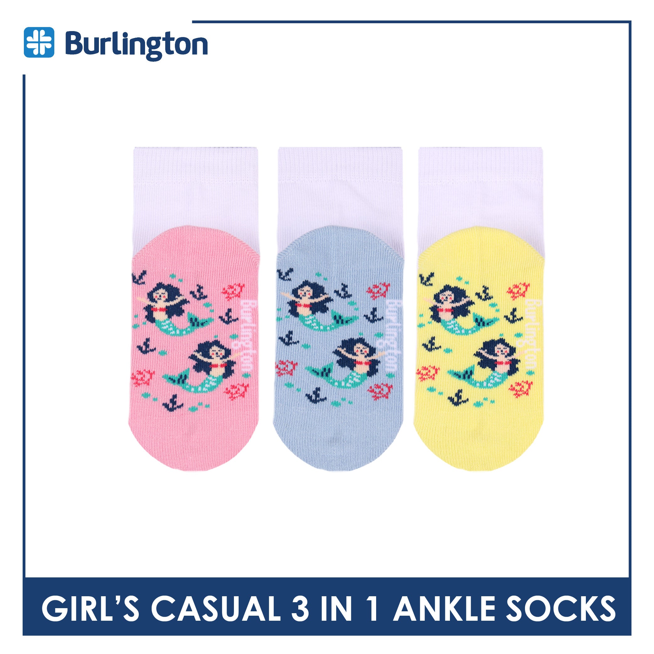 Burlington Girls’ Cotton Casual Ankle Socks 3 pairs in 1 pack BGCKG70