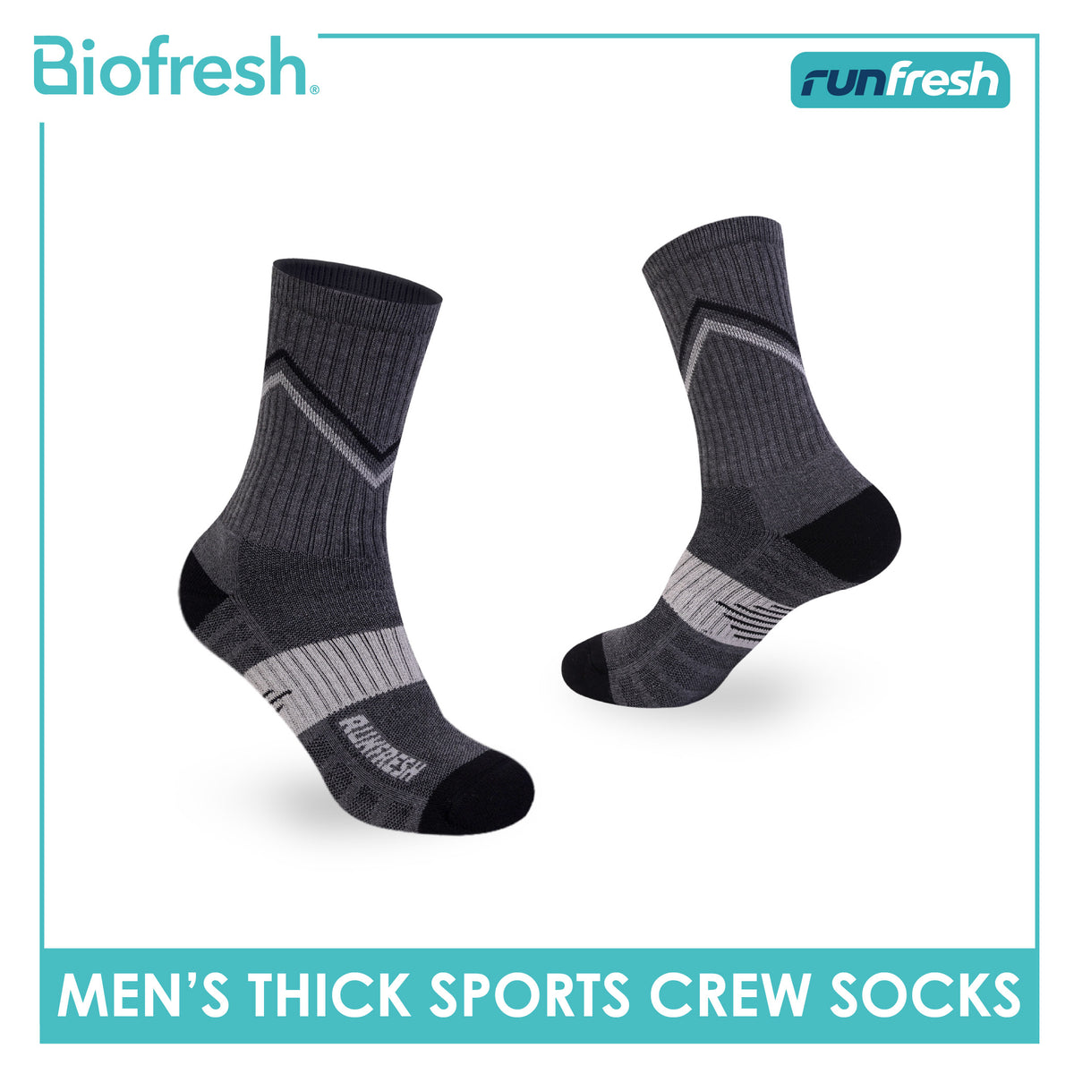 Biofresh Runfresh Men's Antimicrobial Cotton Thick Sports Crew Socks 1 pair RRMS611