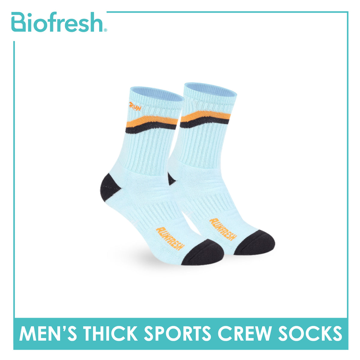 Biofresh Runfresh Men's Antimicrobial Cotton Embroidered Thick Sports Crew Socks 1 pair RRMSE632