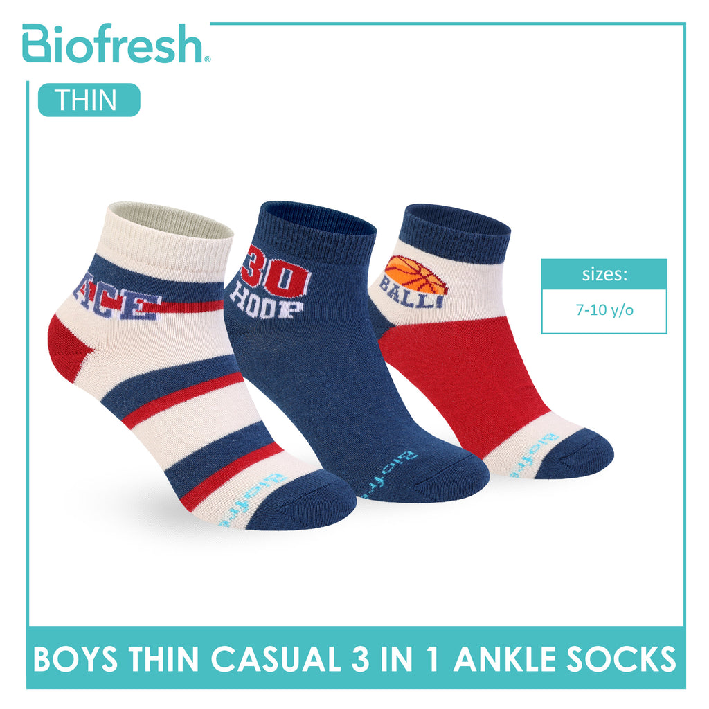 Biofresh Boys’ Cotton Thin Casual Ankle Socks 3 pairs in 1 pack RBCG617
