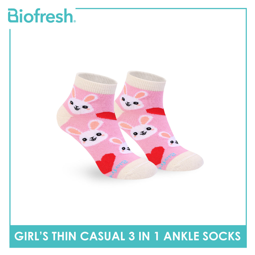 Biofresh Girl's Antimicrobial Cotton Thin Casual Ankle Socks 3 pairs in 1 pack RGCG615