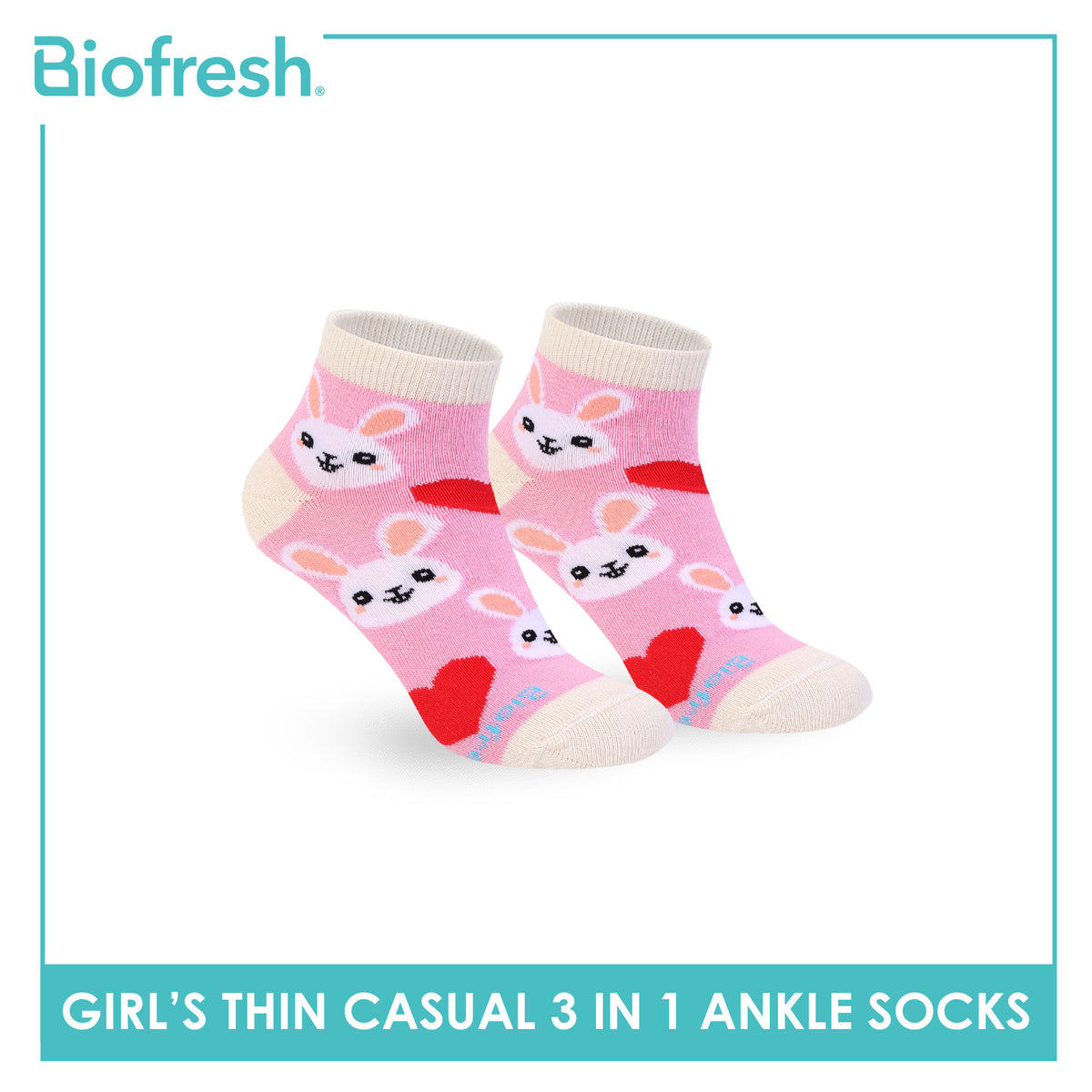Biofresh Girl's Antimicrobial Cotton Thin Casual Ankle Socks 3 pairs in 1 pack RGCG615