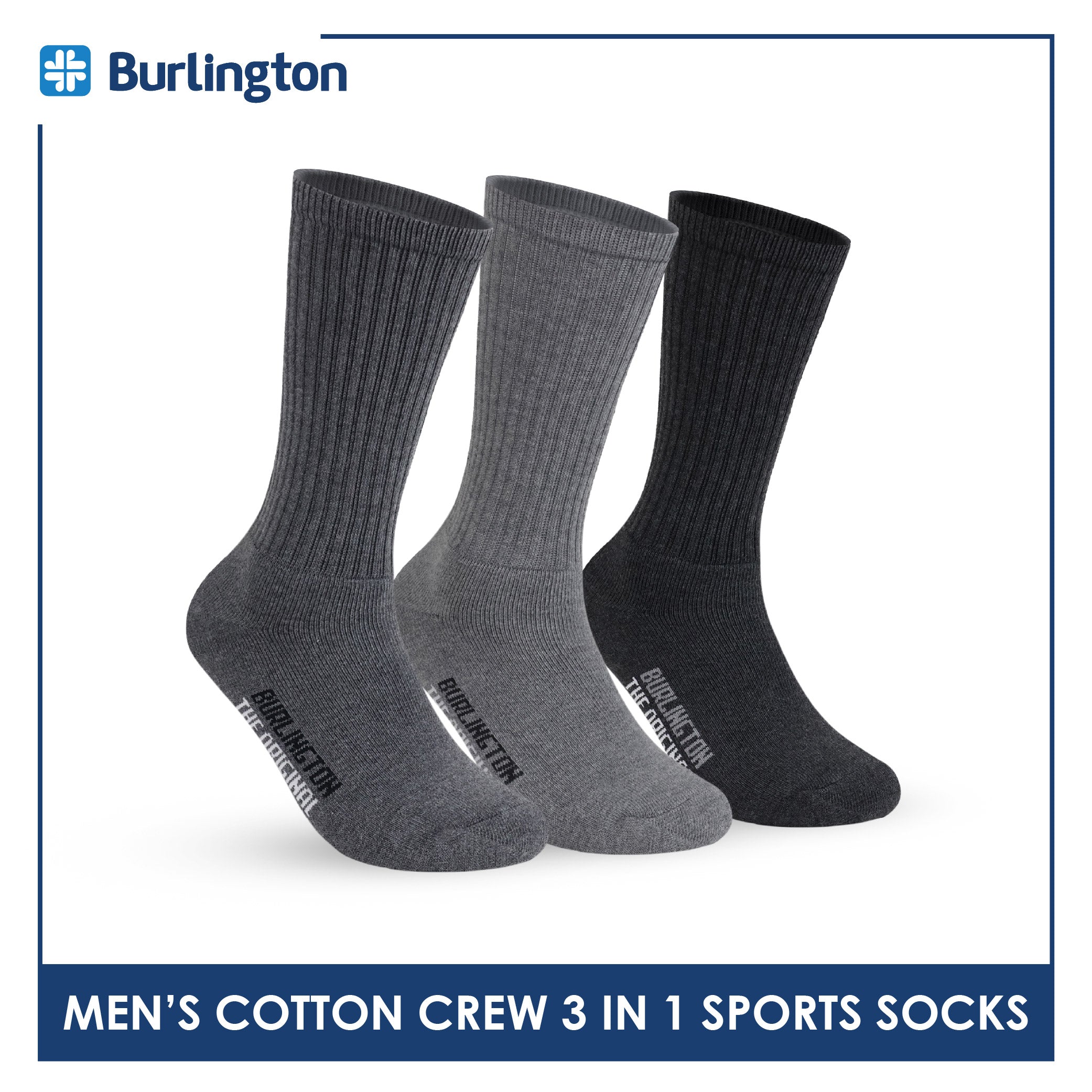 Burlington Men's Cotton Thick Sports Crew Socks 3 pairs in a pack 0250