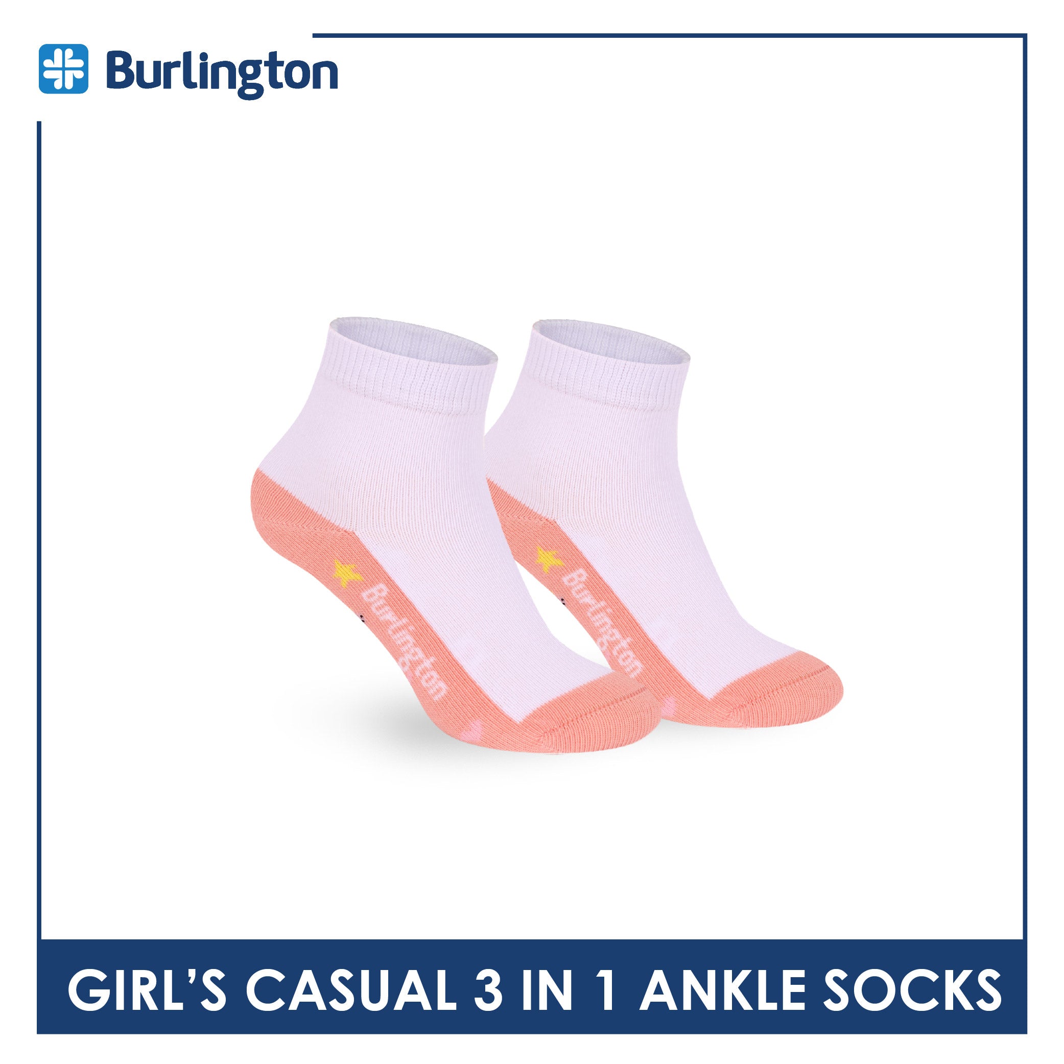 Burlington Girls’ Cotton Casual Ankle Socks 3 pairs in 1 pack BGCKG68