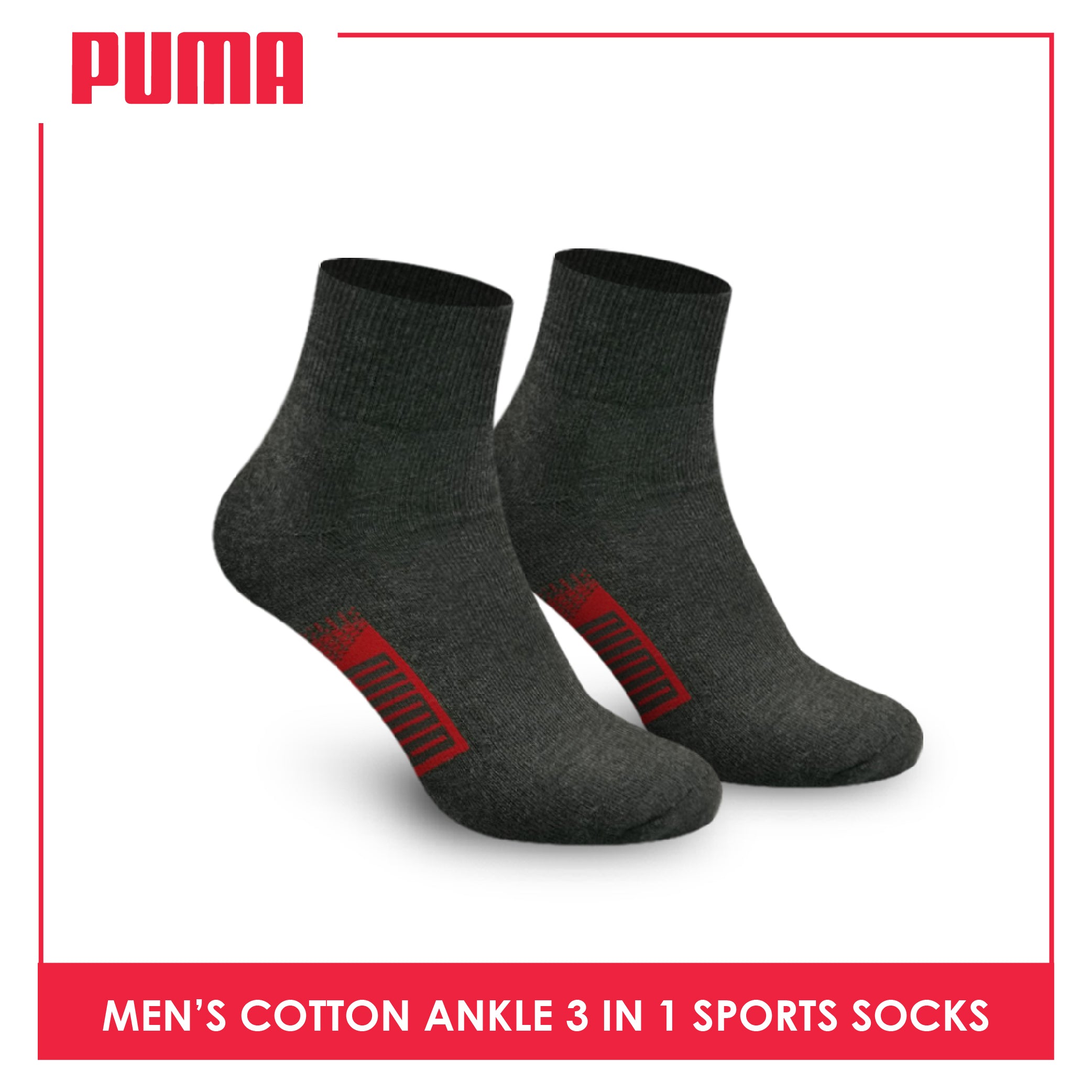 Puma Men's Cotton Thick Sports Ankle Socks 3 pairs in a pack PMSKG9