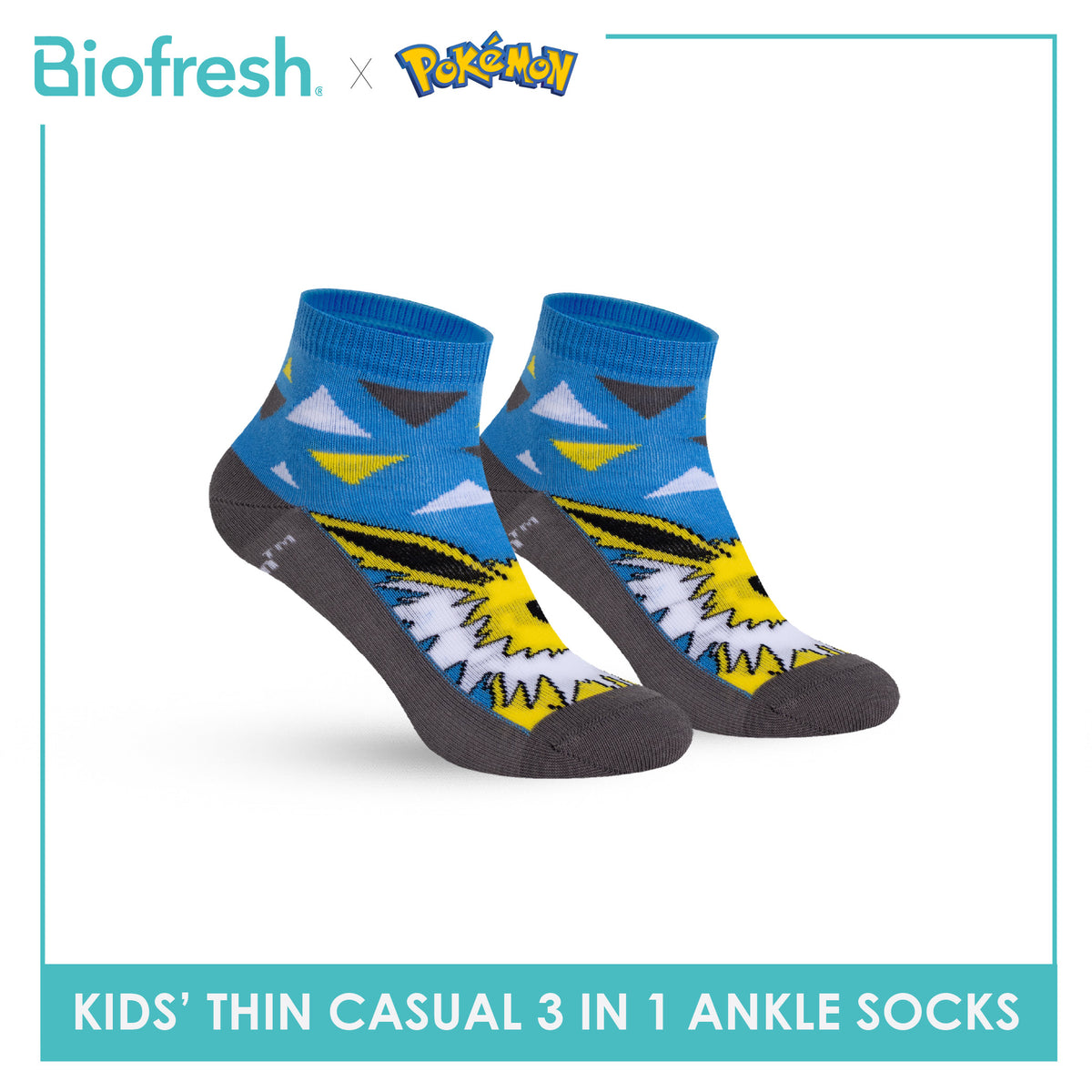 Biofresh | Pokemon Kids Antimicrobial Cotton Thin Casual Ankle Socks 3 pairs in 1 pack PKRBCG633
