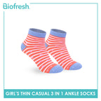 Biofresh Girl's Antimicrobial Cotton Thin Casual Ankle Socks 3 pairs in 1 pack RGCG613