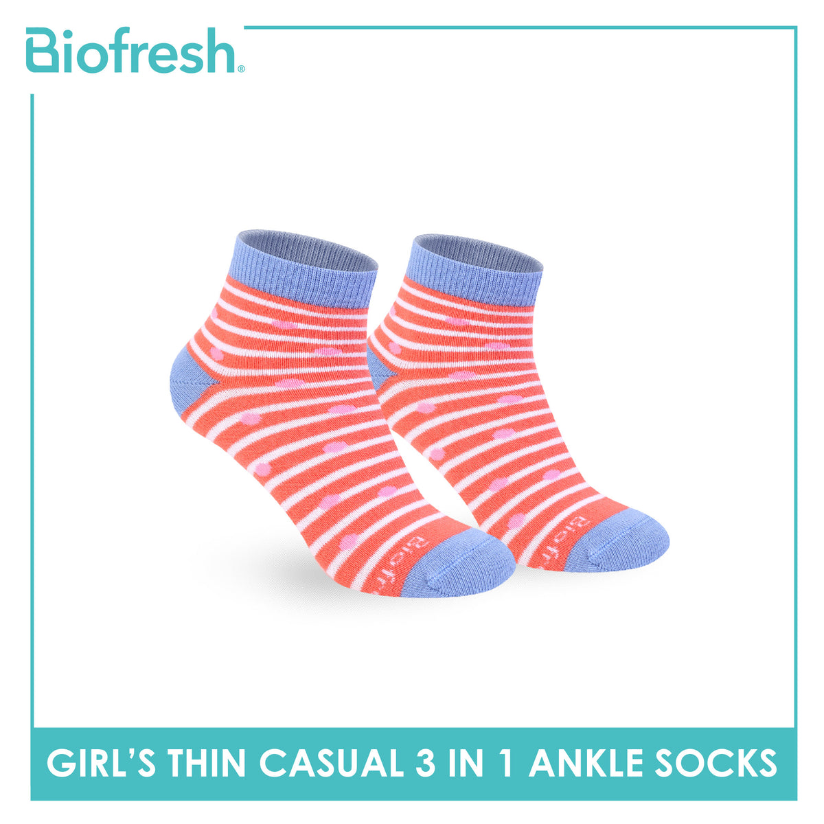 Biofresh Girl's Antimicrobial Cotton Thin Casual Ankle Socks 3 pairs in 1 pack RGCG613