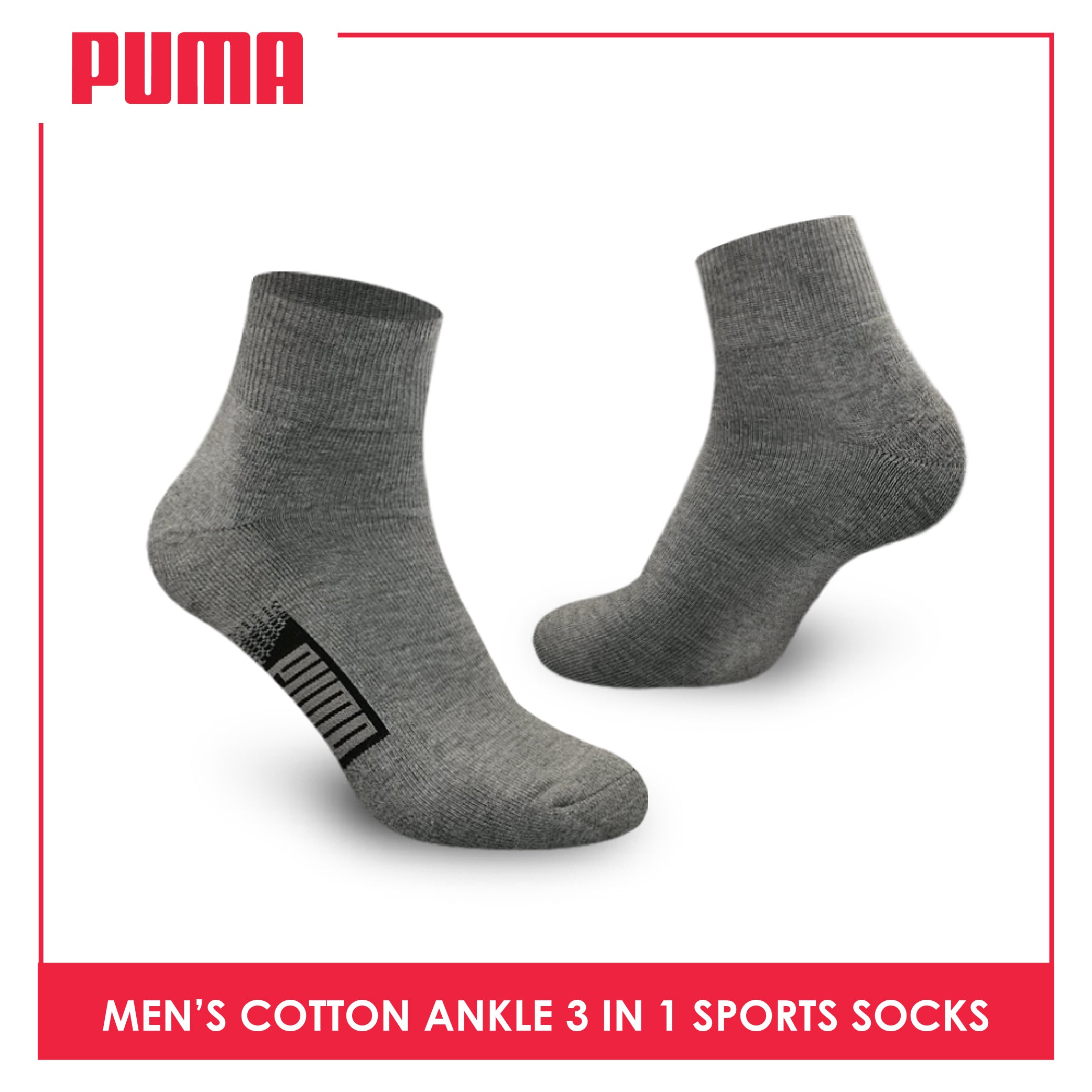 Puma Men's Cotton Thick Sports Ankle Socks 3 pairs in a pack PMSKG9