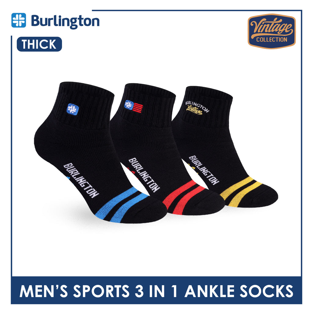 Burlington | Vintage Men’s Cotton Embroidered Thick Sports Ankle Socks 1 pair BMSEG611