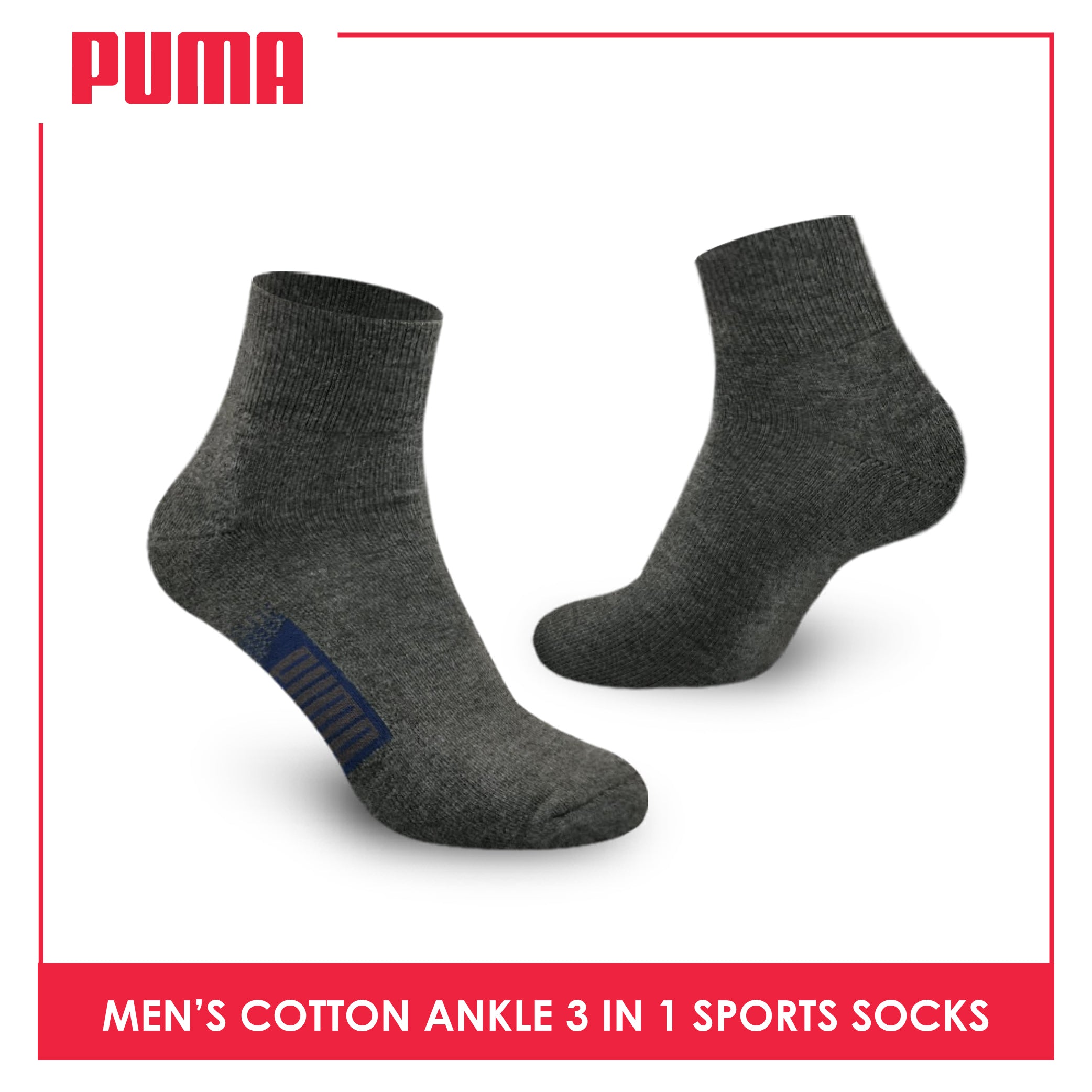 Puma Men's Cotton Thick Sports Ankle Socks 3 pairs in a pack PMSKG9