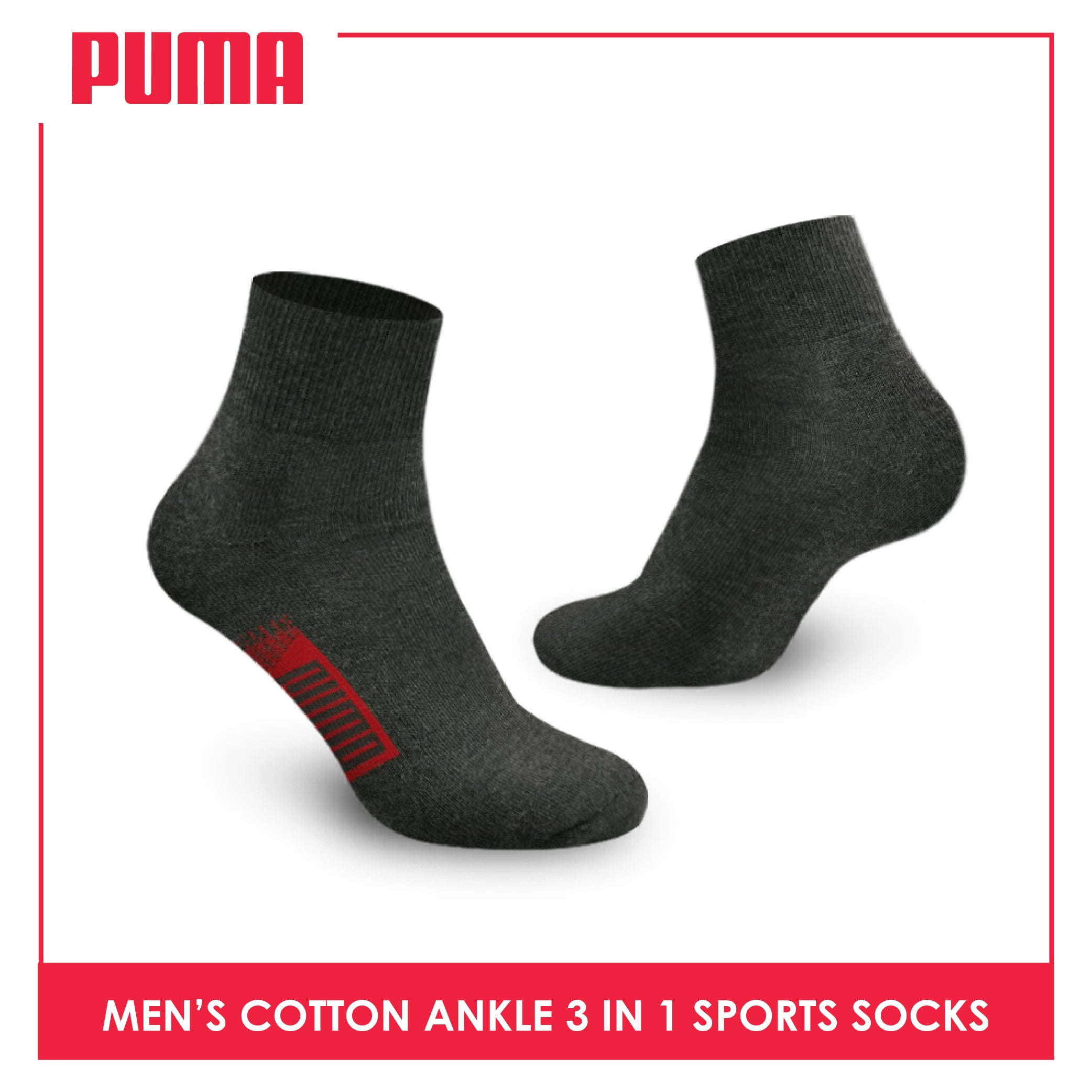 Puma Men's Cotton Thick Sports Ankle Socks 3 pairs in a pack PMSKG9