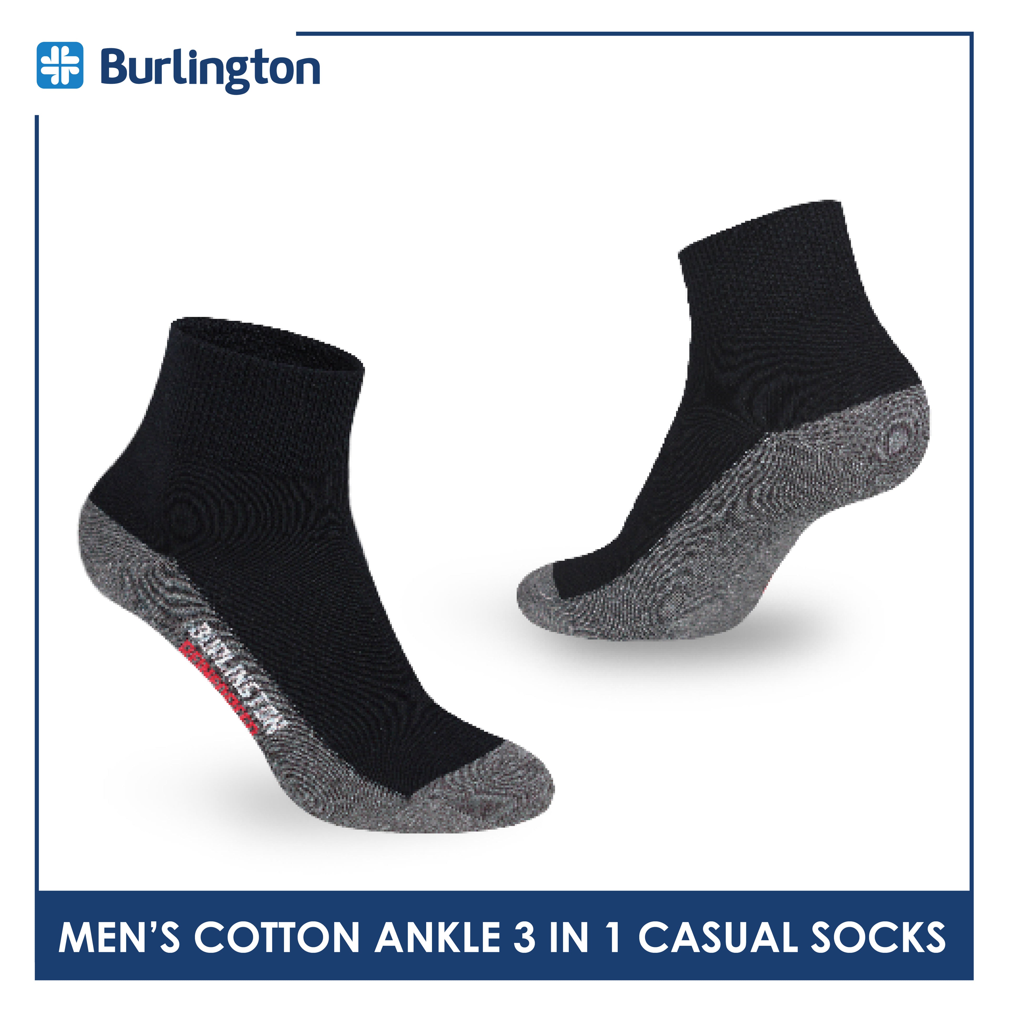 Burlington Men's Cotton Lite Thin Casual Ankle Socks 3 pairs in a pack 142B