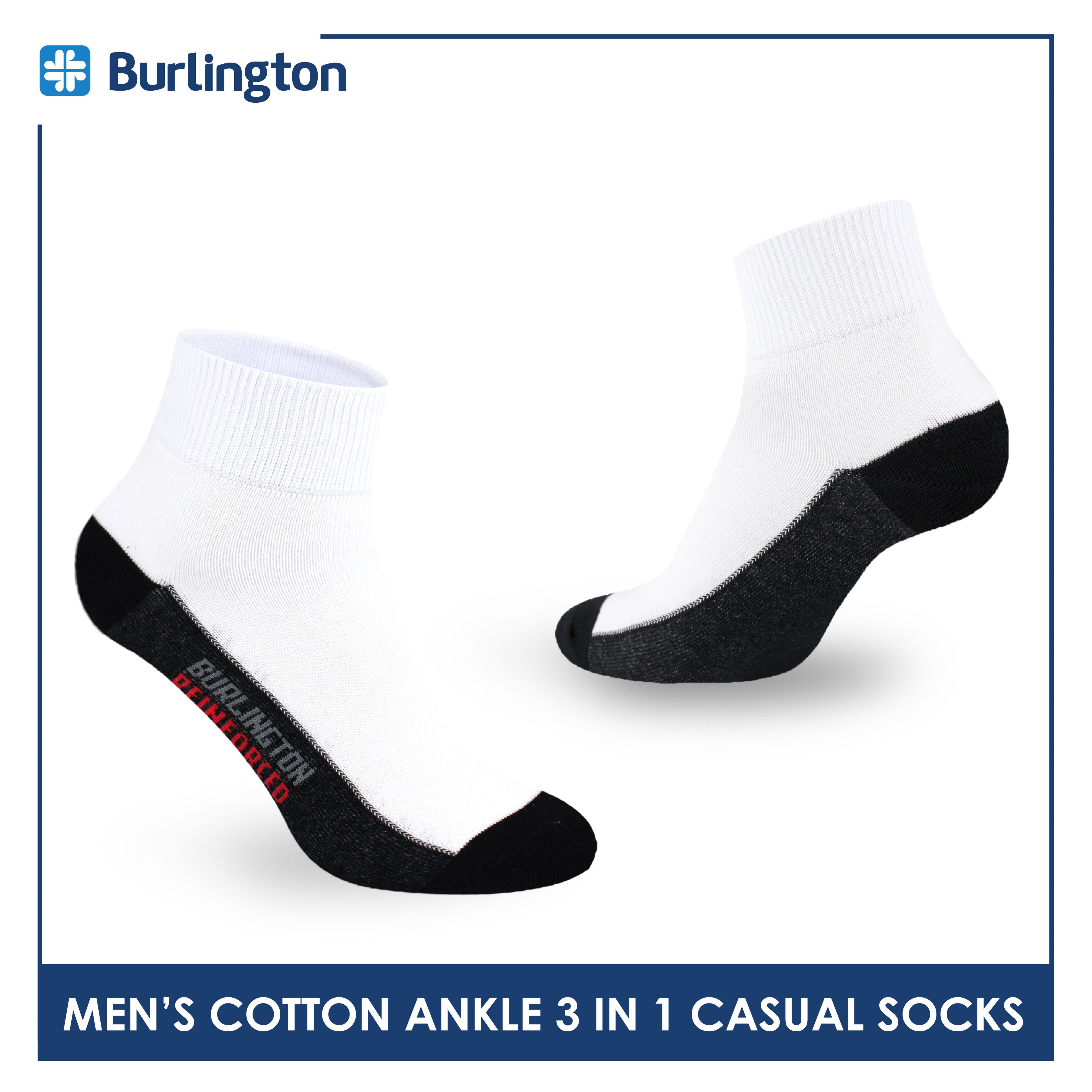 Burlington Men's Cotton Lite Thin Casual Ankle Socks 3 pairs in a pack 142B