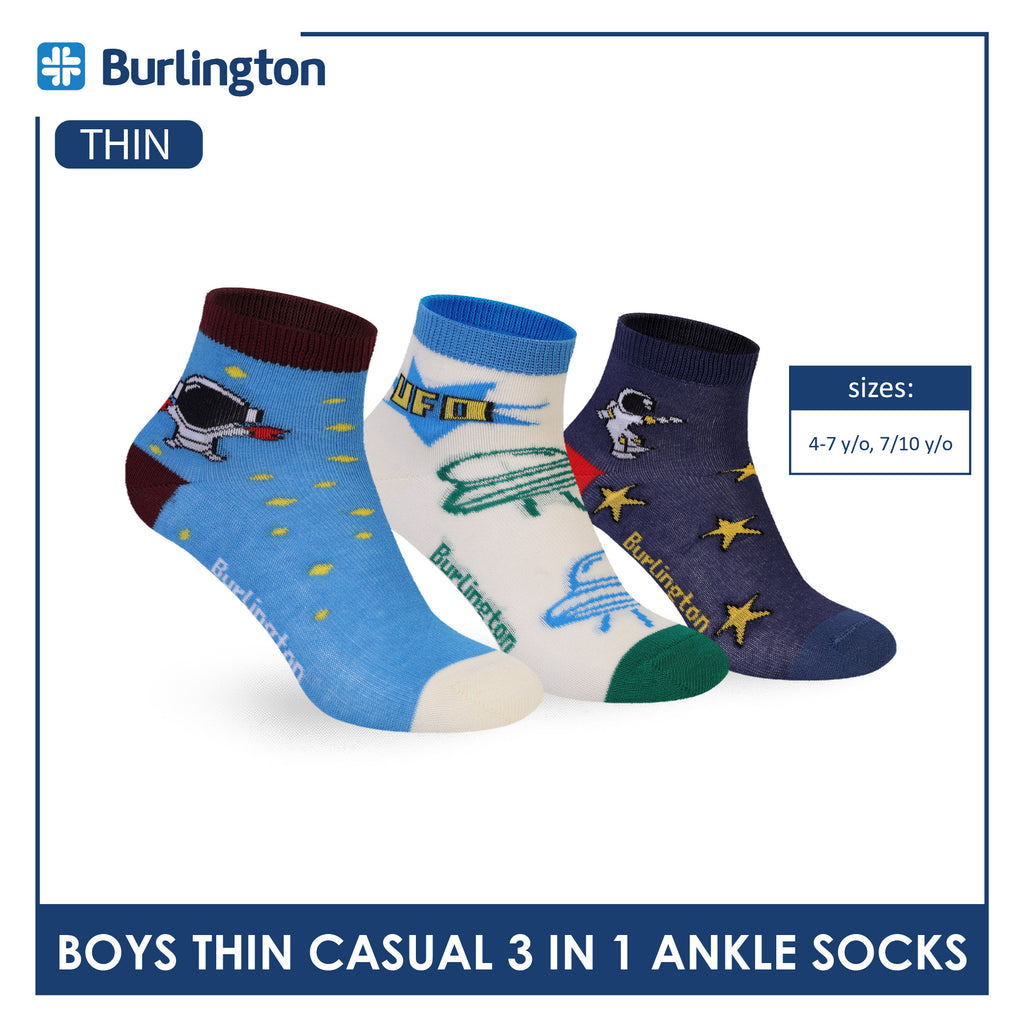 Burlington Boys’ Cotton Thin Casual Ankle Socks 3 pairs in 1 pack BBCG615
