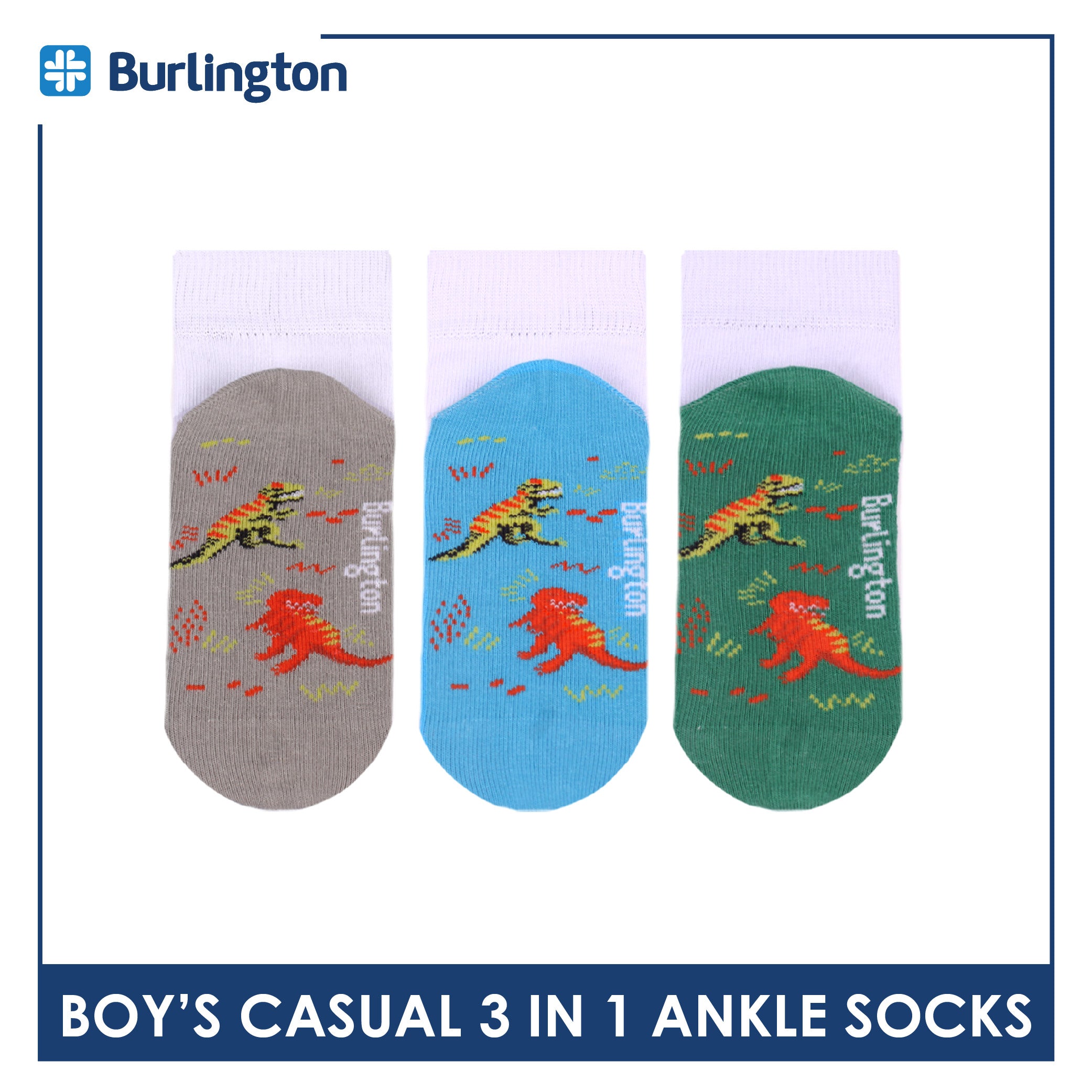 Burlington Boys’ Cotton Casual Ankle Socks 3 pairs in 1 pack BBCKG81