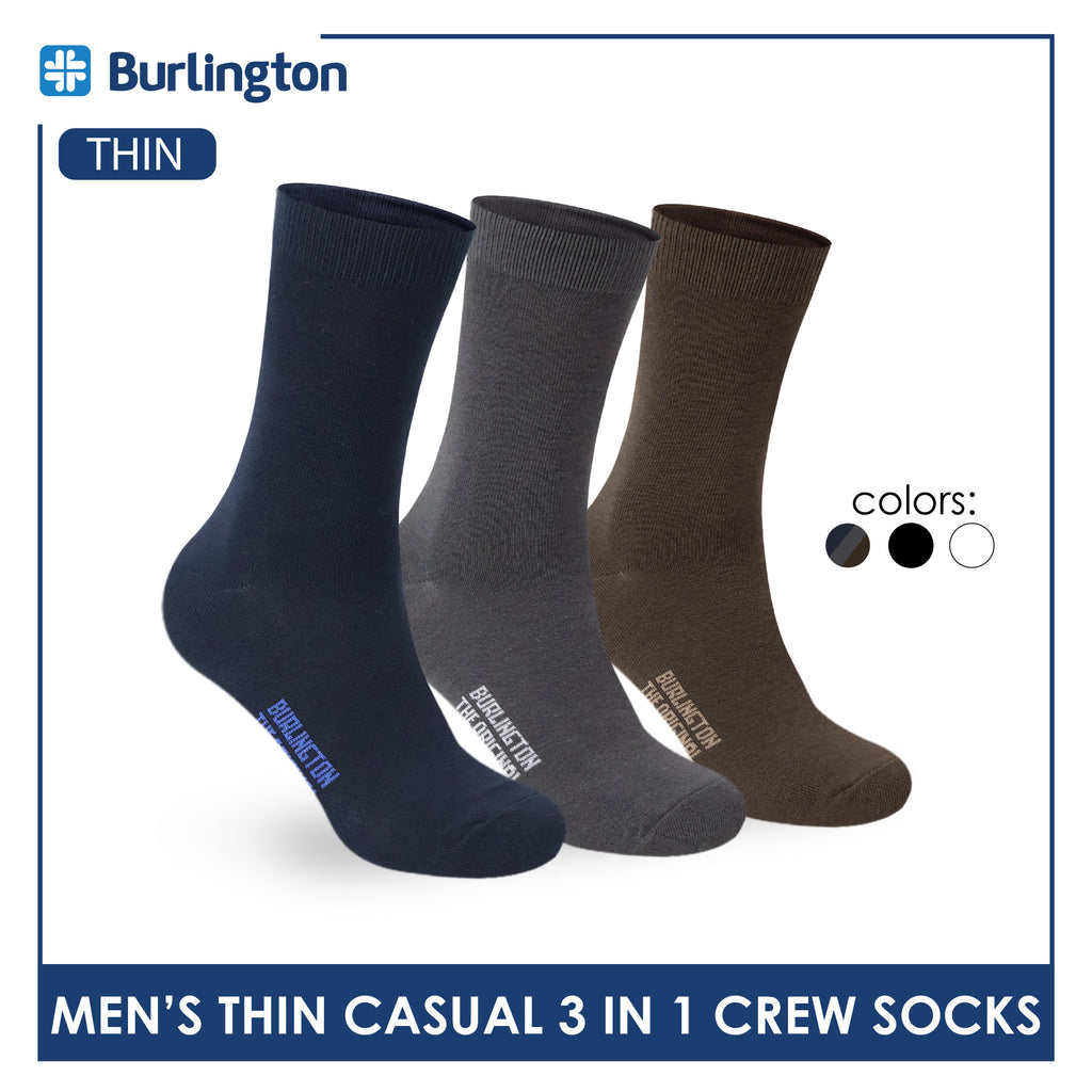 Burlington Men's Cotton Lite Thin Casual Crew Socks 3 pairs in a pack 148