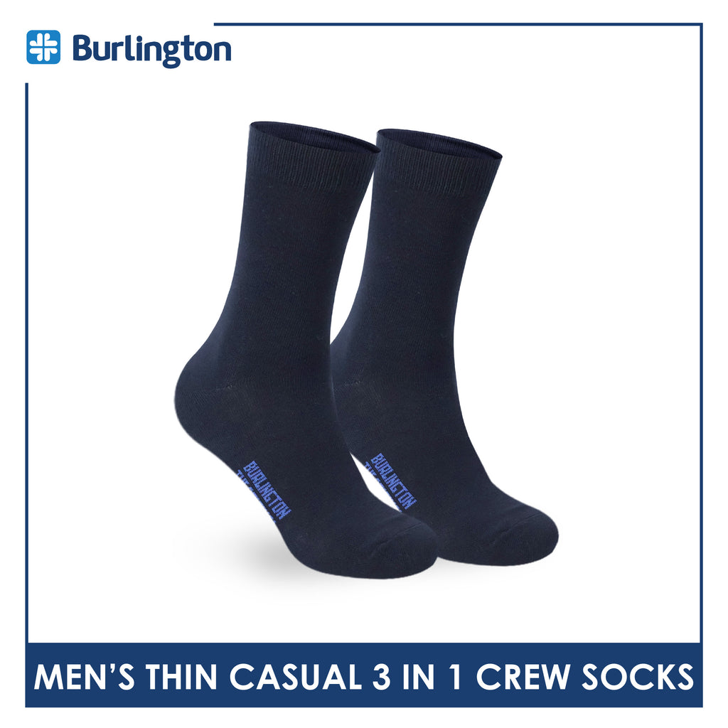Burlington Men's Cotton Lite Thin Casual Crew Socks 3 pairs in a pack 148