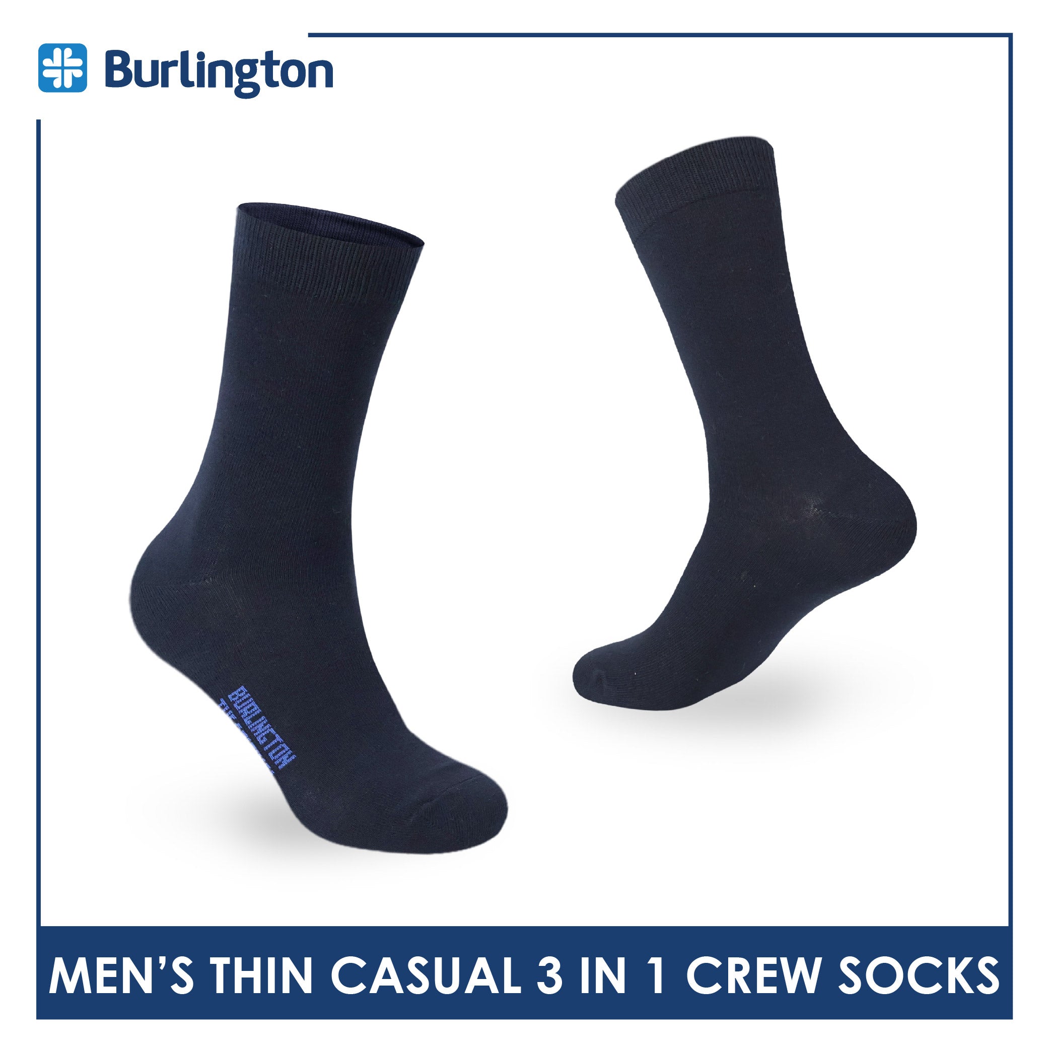 Burlington Men's Cotton Lite Thin Casual Crew Socks 3 pairs in a pack 148