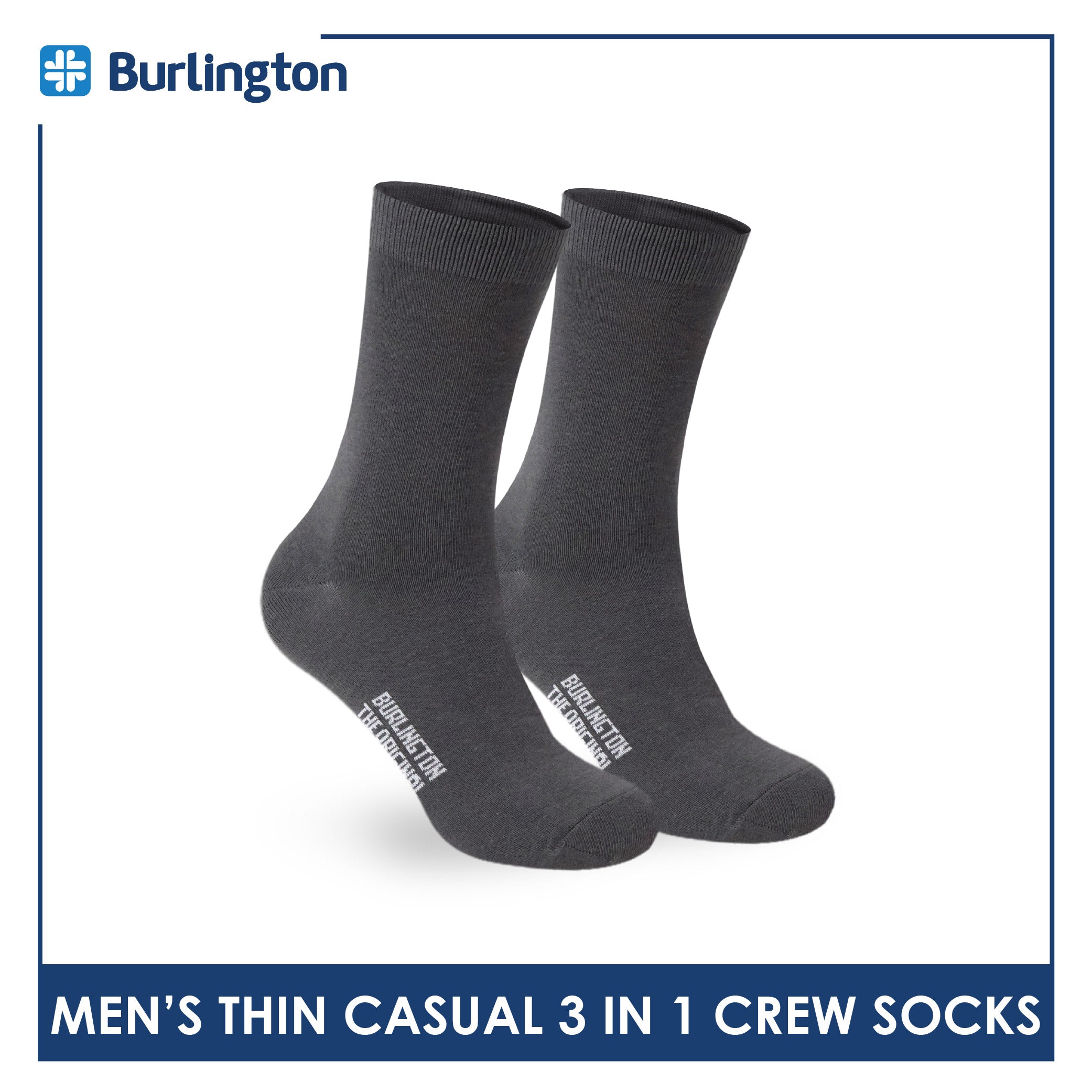 Burlington Men's Cotton Lite Thin Casual Crew Socks 3 pairs in a pack 148