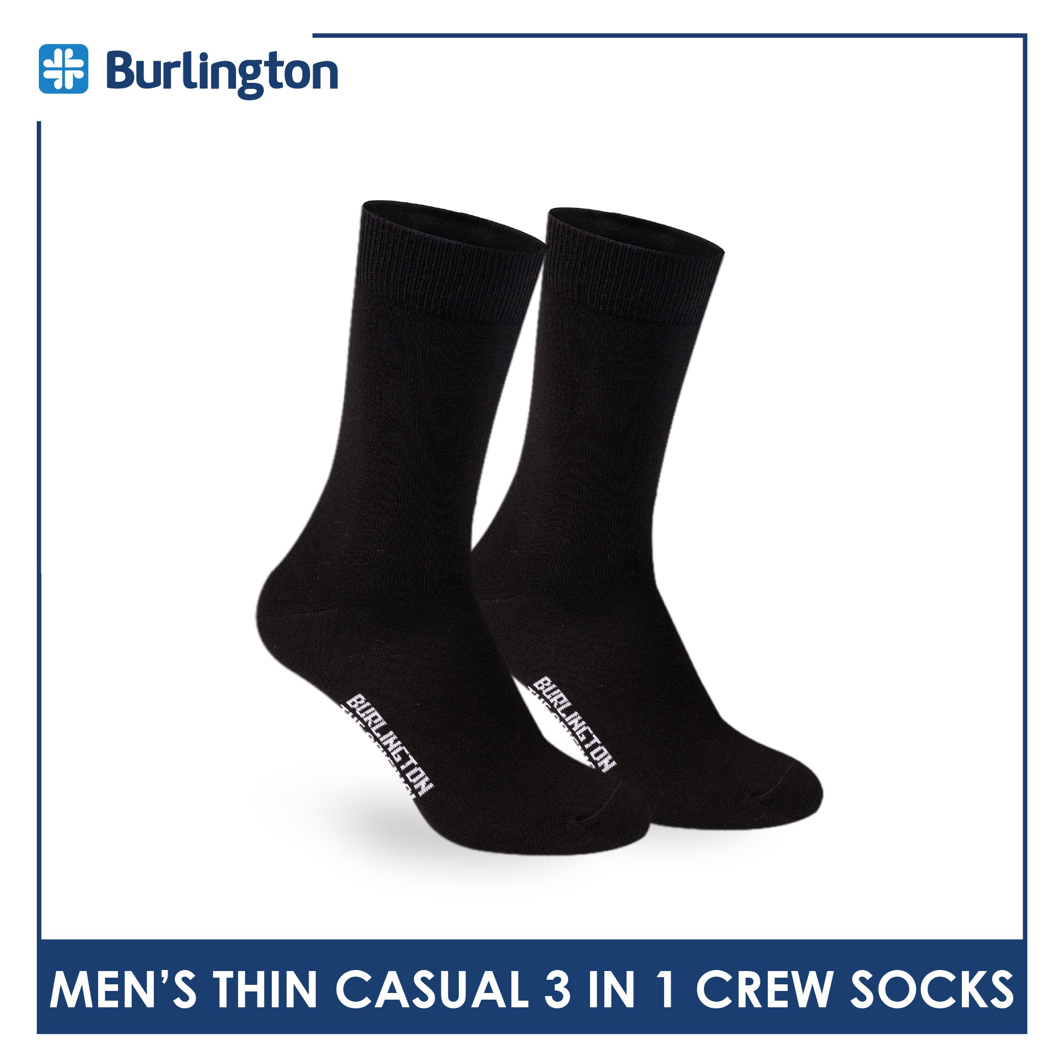 Burlington Men's Cotton Lite Thin Casual Crew Socks 3 pairs in a pack 148