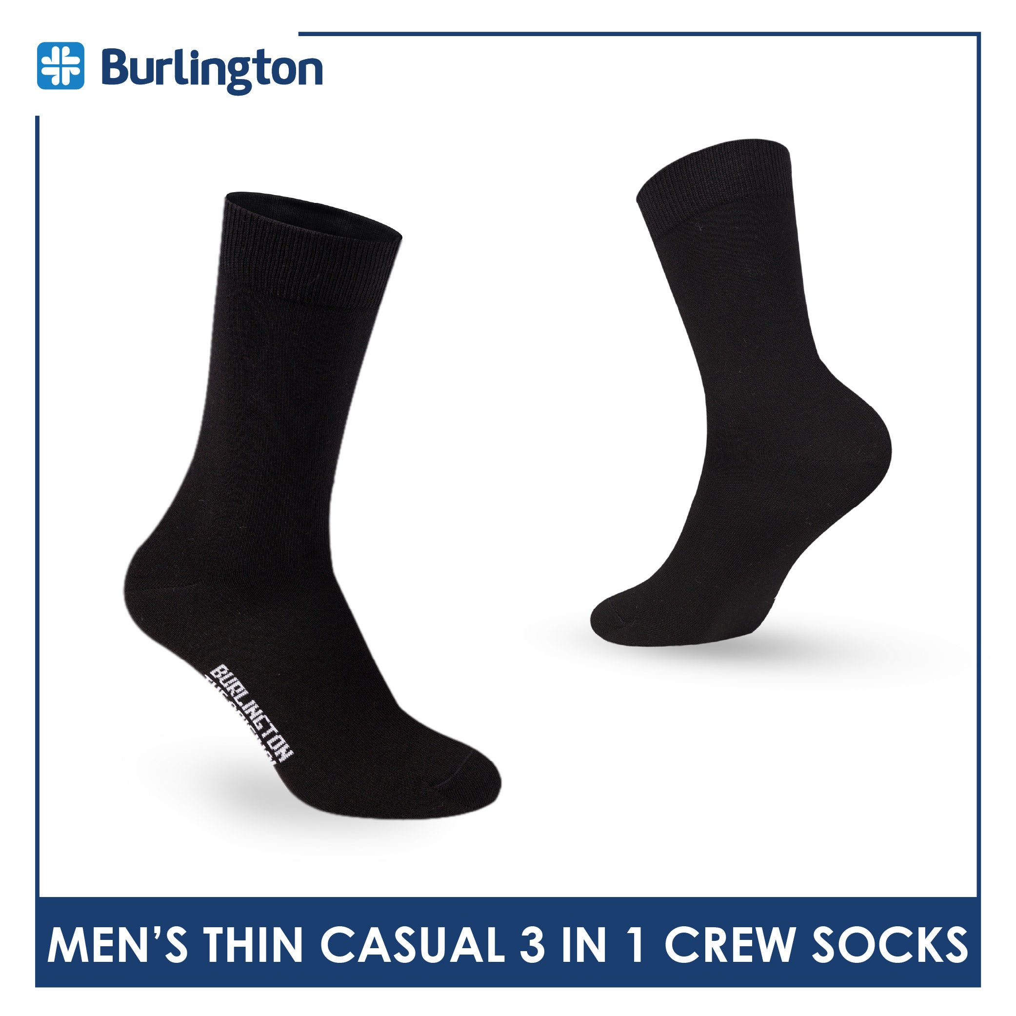 Burlington Men's Cotton Lite Thin Casual Crew Socks 3 pairs in a pack 148