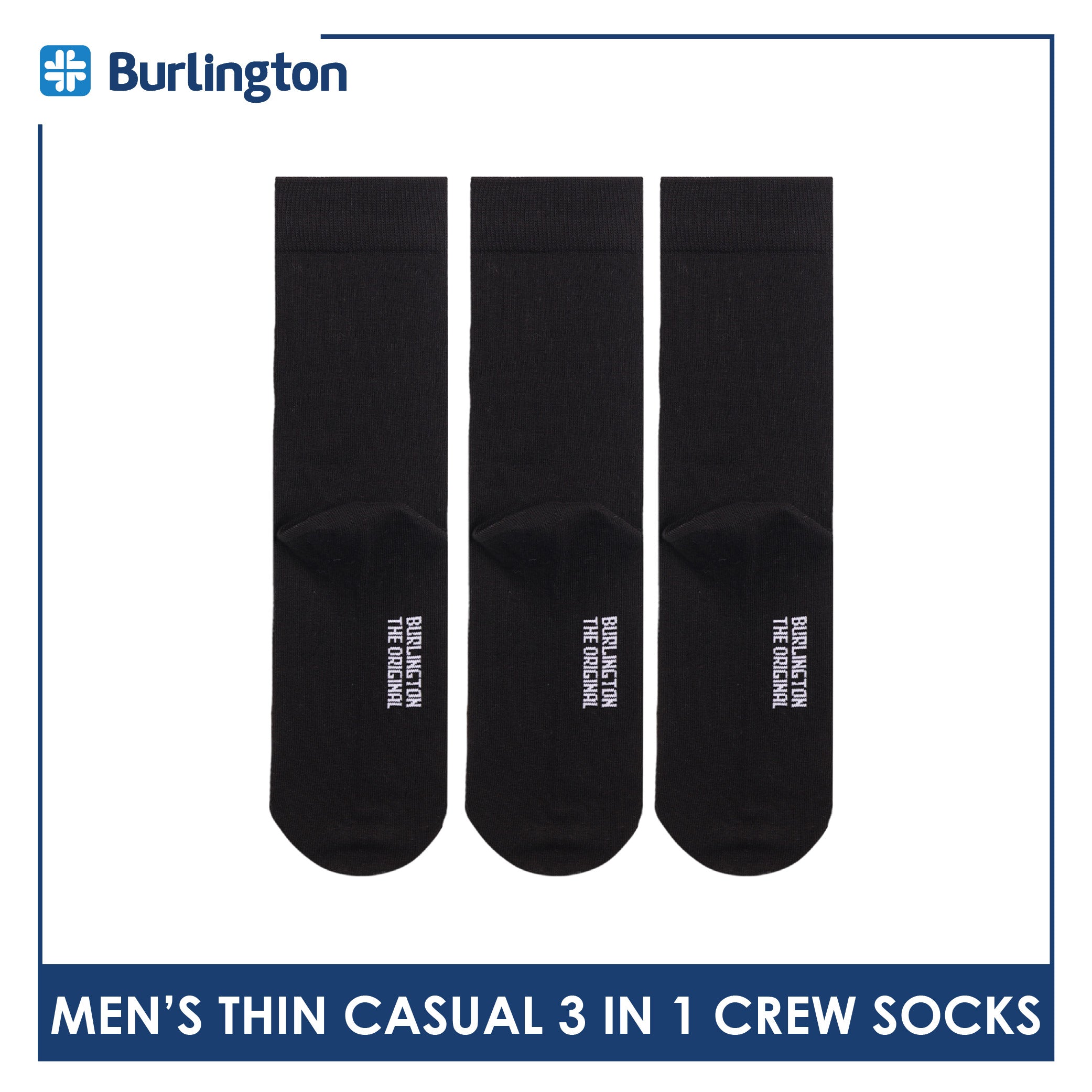 Burlington Men's Cotton Lite Thin Casual Crew Socks 3 pairs in a pack 148