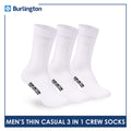 Burlington Men's Cotton Lite Thin Casual Crew Socks 3 pairs in a pack 148