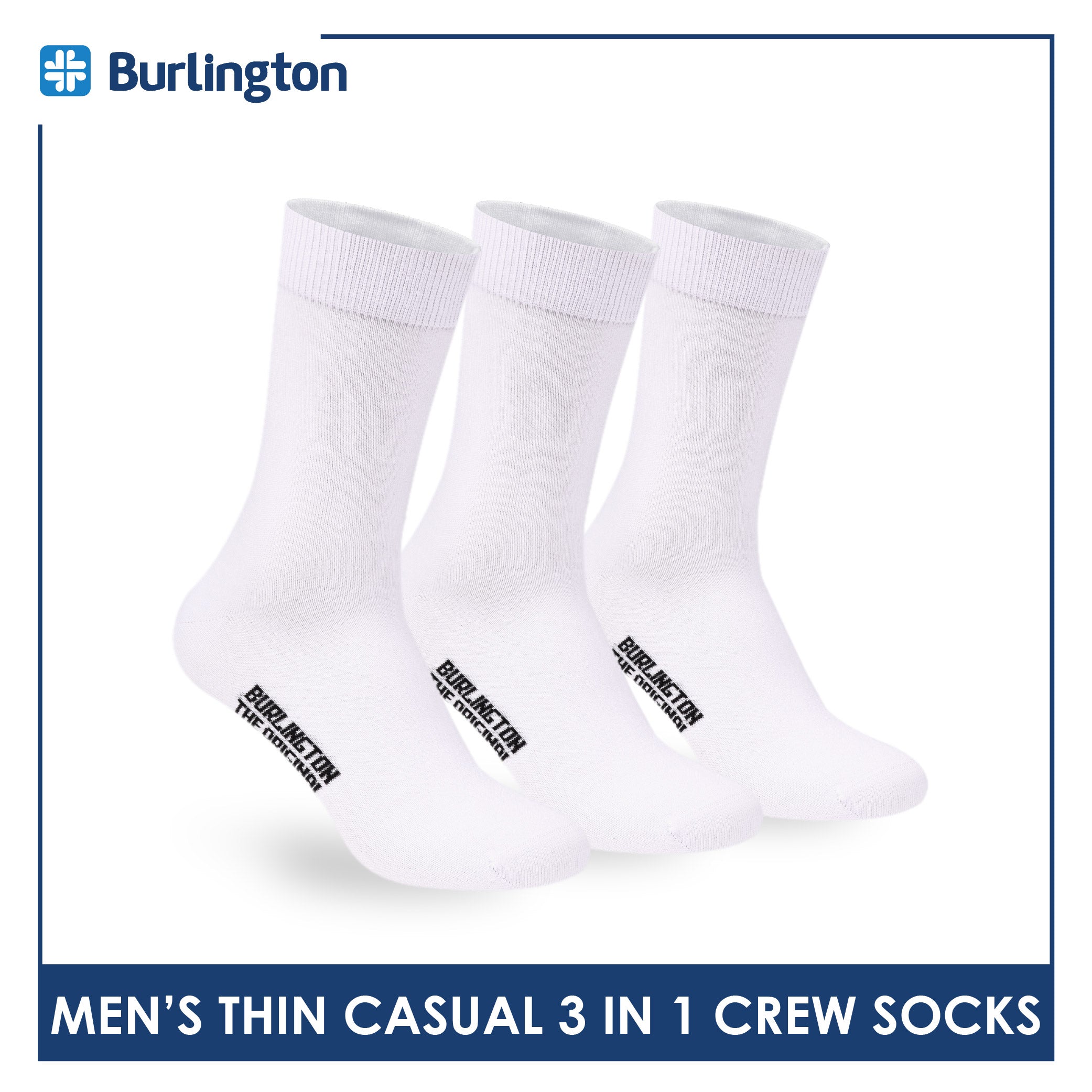 Burlington Men's Cotton Lite Thin Casual Crew Socks 3 pairs in a pack 148
