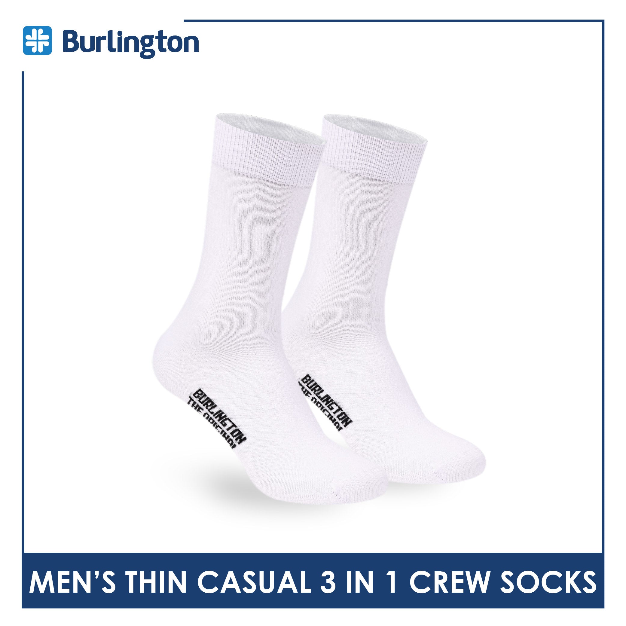 Burlington Men's Cotton Lite Thin Casual Crew Socks 3 pairs in a pack 148
