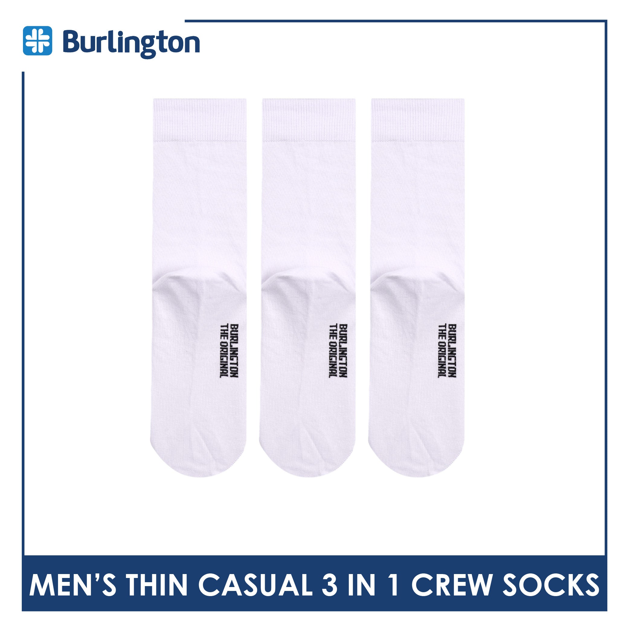 Burlington Men's Cotton Lite Thin Casual Crew Socks 3 pairs in a pack 148